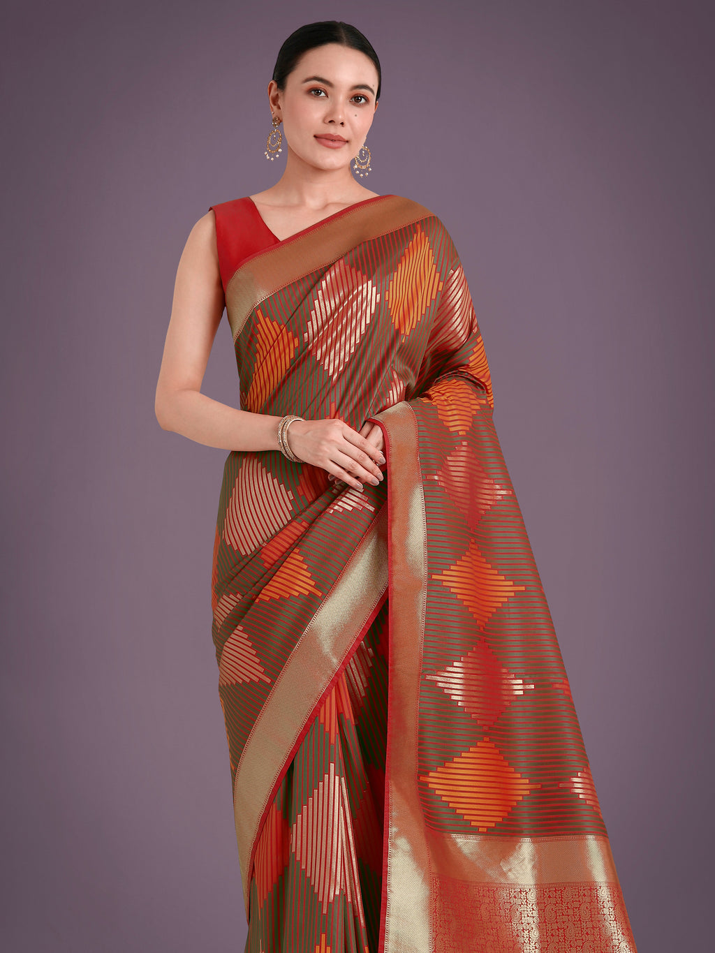 Red Banarasi Silk Saree with Intricate Zari Weaving