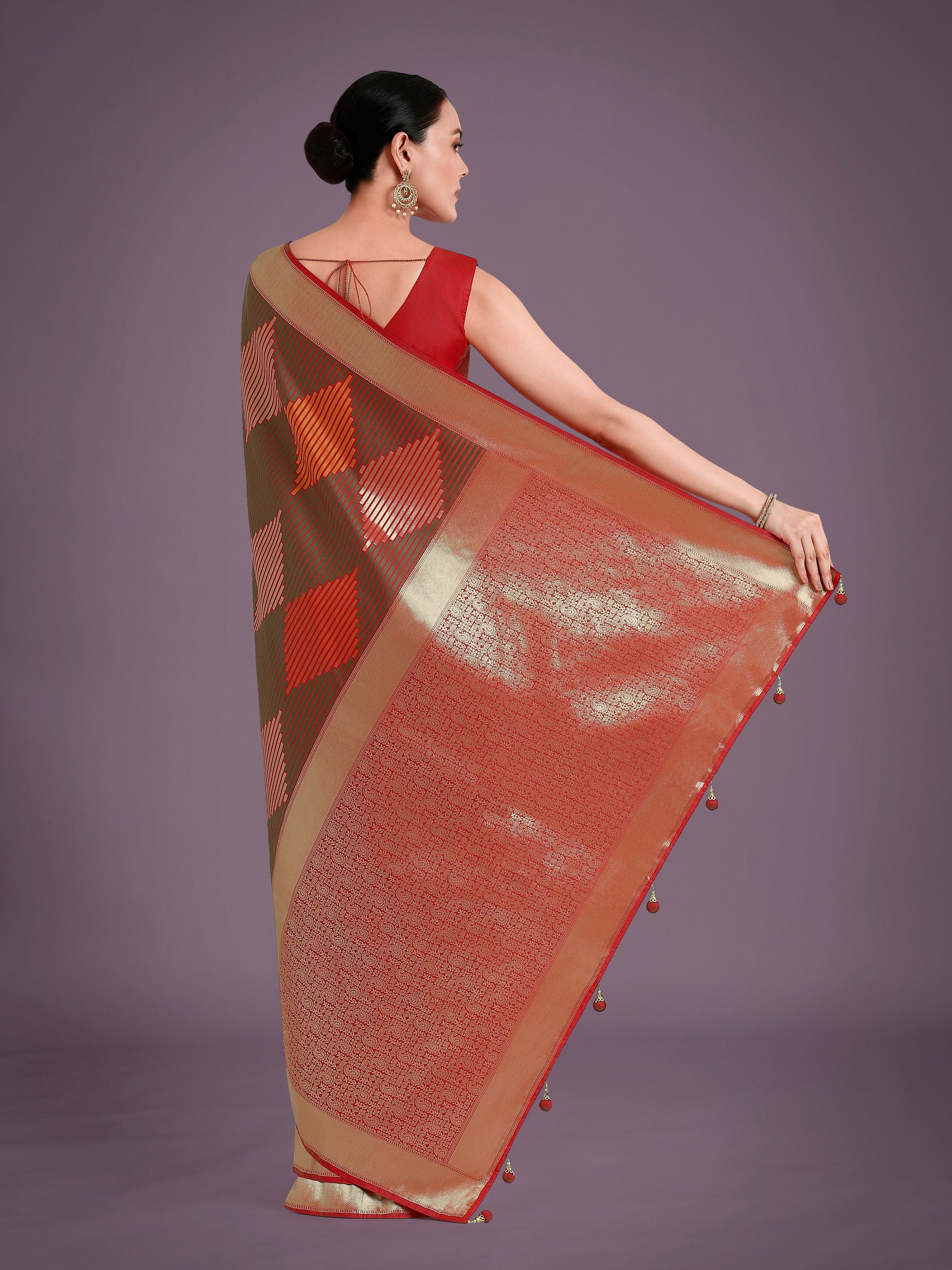 Red Banarasi Silk Saree with Intricate Zari Weaving