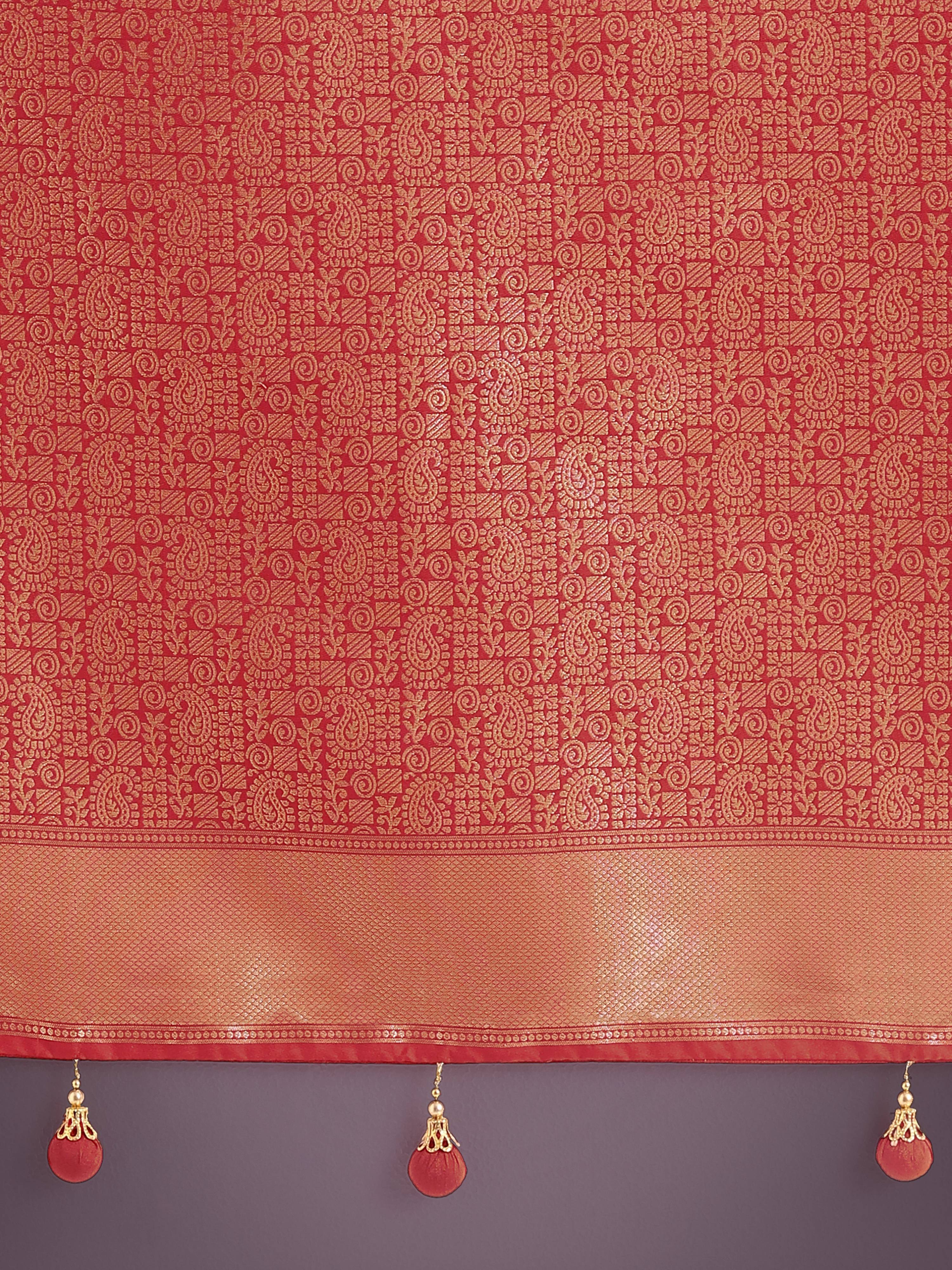 Red Banarasi Silk Saree with Intricate Zari Weaving