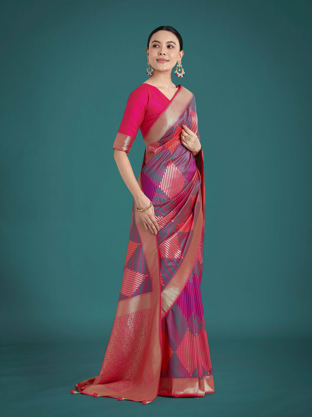 Classic Pink Banarasi Silk Saree with Zari Weaving