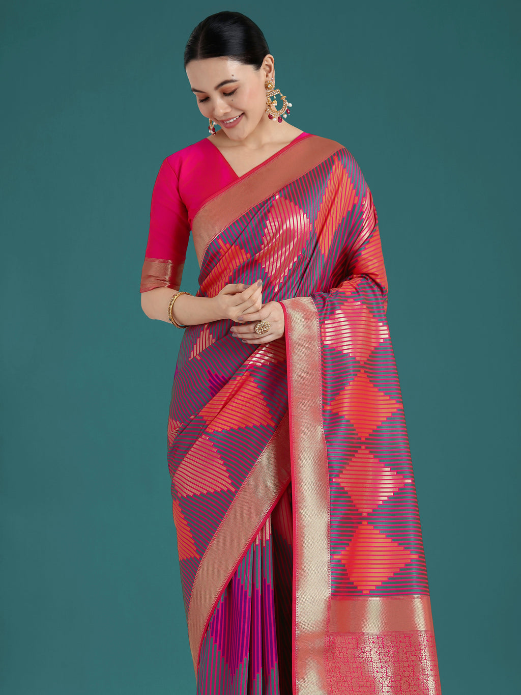 Classic Pink Banarasi Silk Saree with Zari Weaving