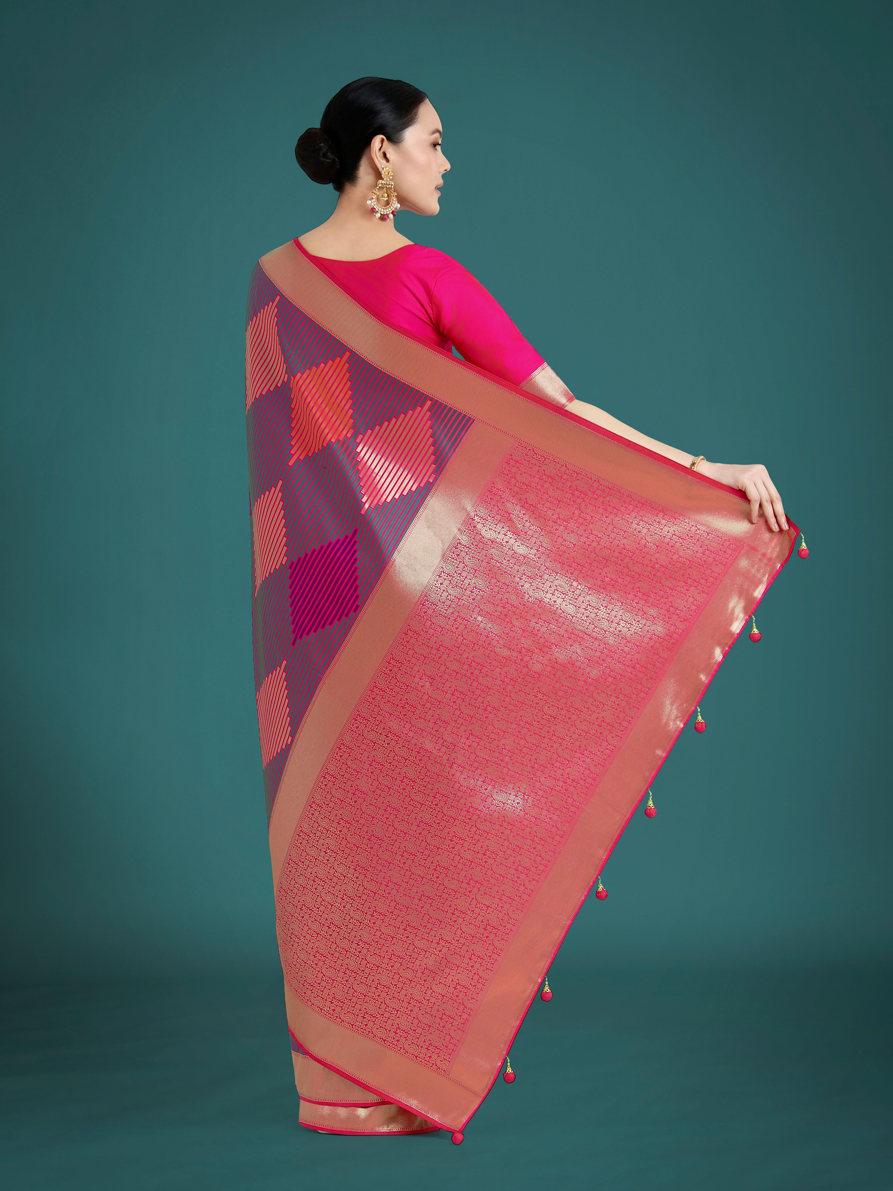 Classic Pink Banarasi Silk Saree with Zari Weaving