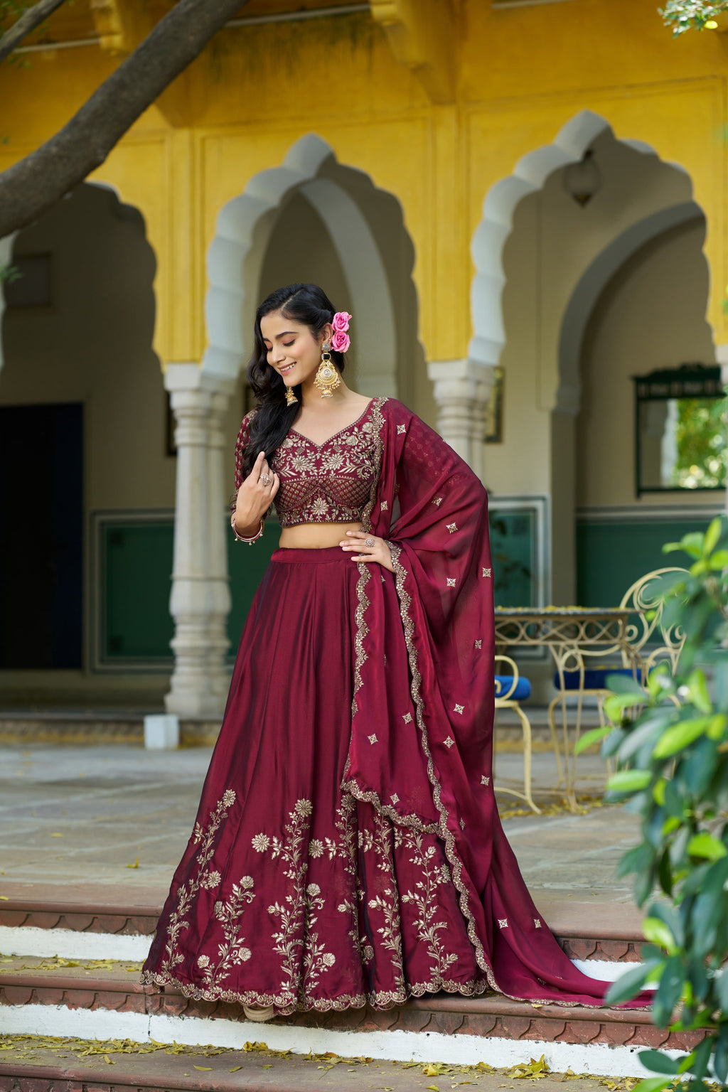Maroon Rangoli silk lehenga choli with heavy thread and sequins embroidery