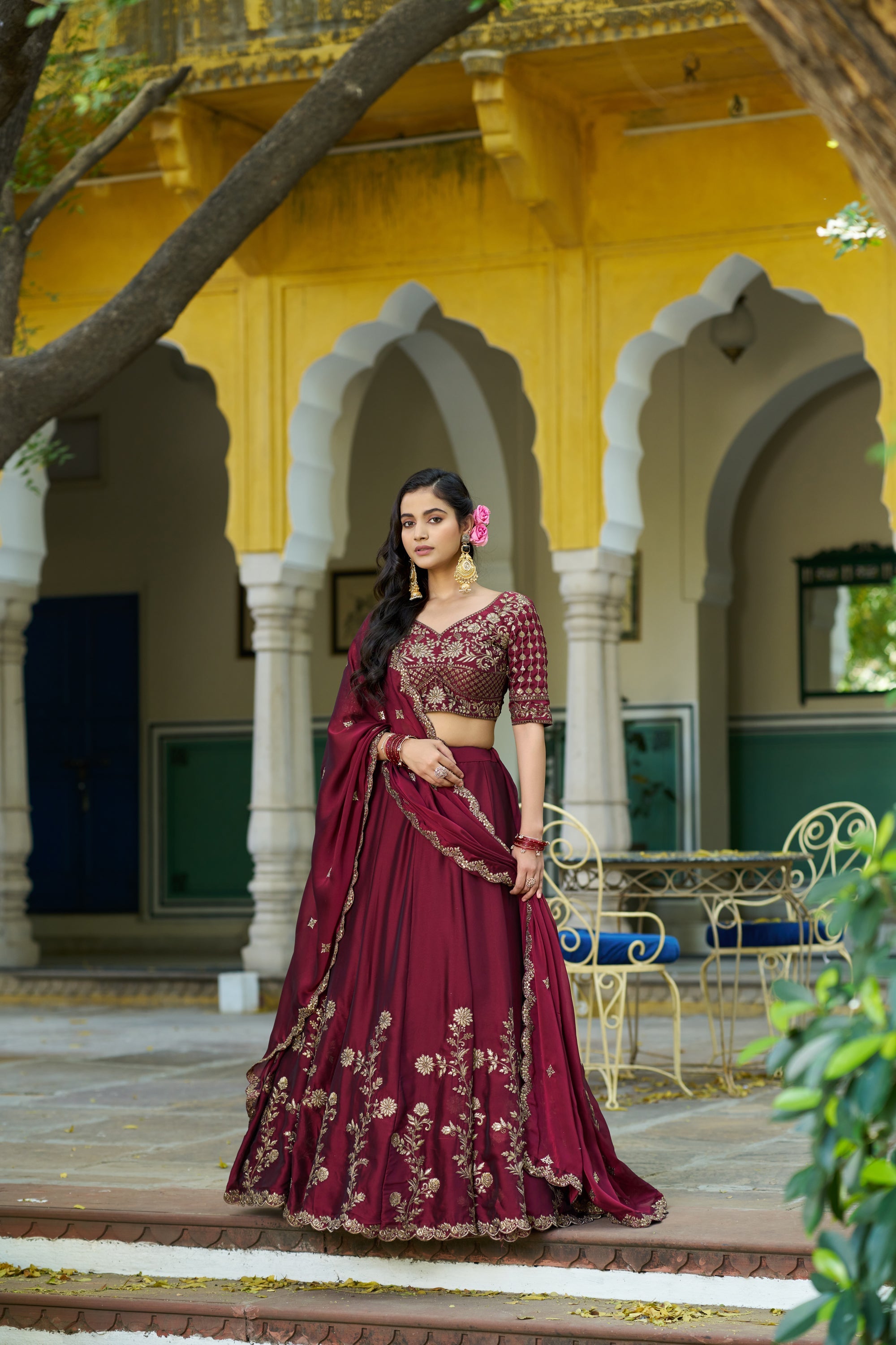 Maroon Rangoli Silk Embroidered Lehenga Choli Set
