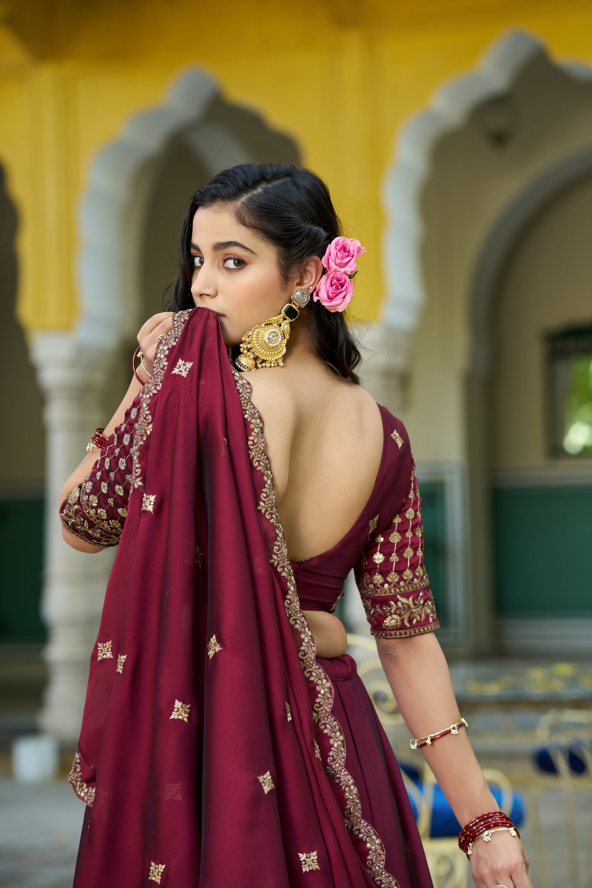 Maroon Rangoli Silk Embroidered Lehenga Choli Set