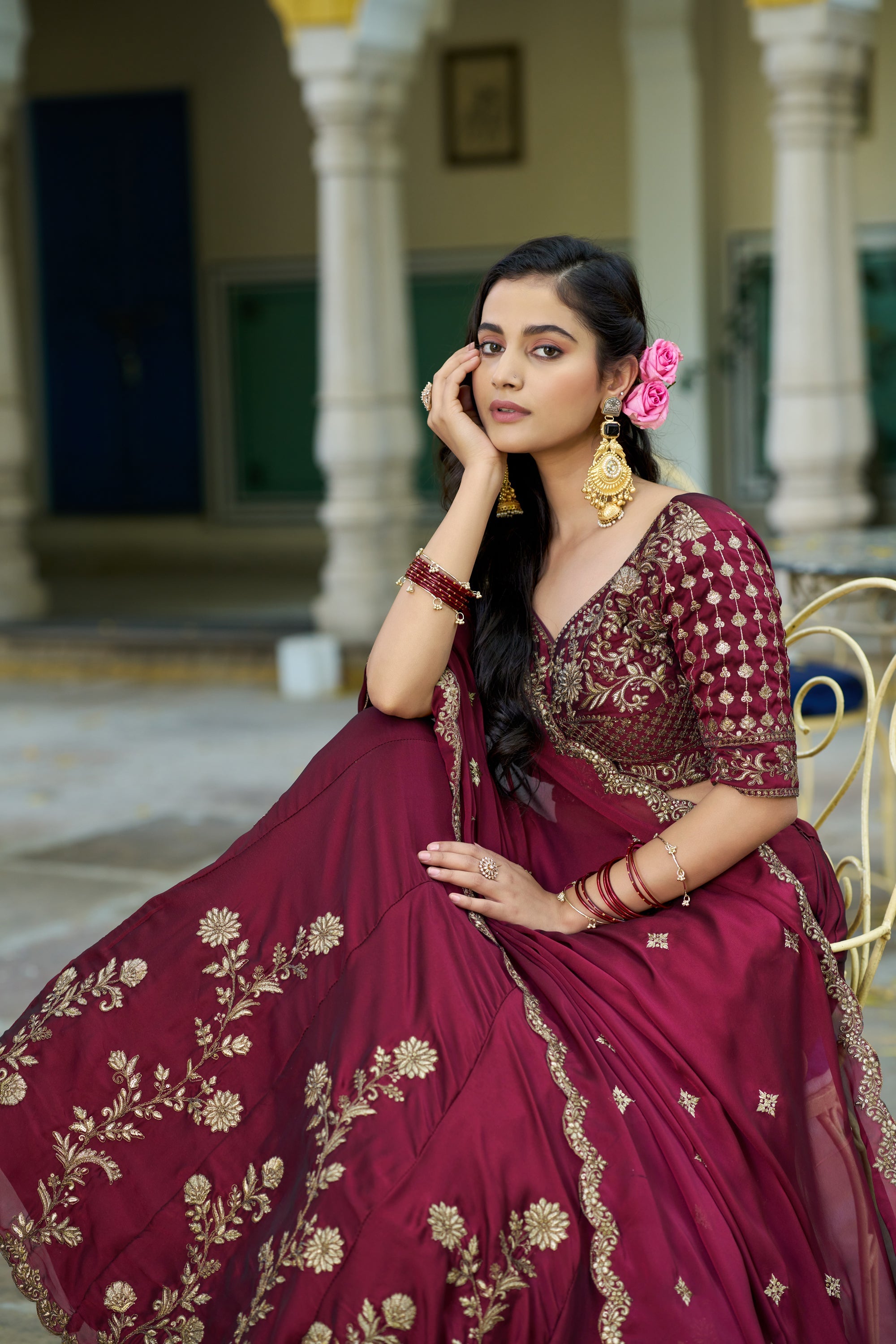 Maroon Rangoli Silk Embroidered Lehenga Choli Set