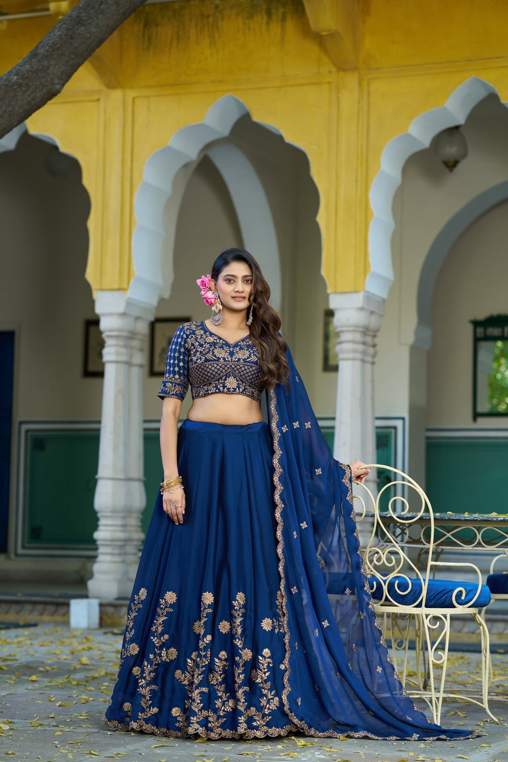 Navyblue Rangoli Silk Lehenga Choli with Sequins Embroidery