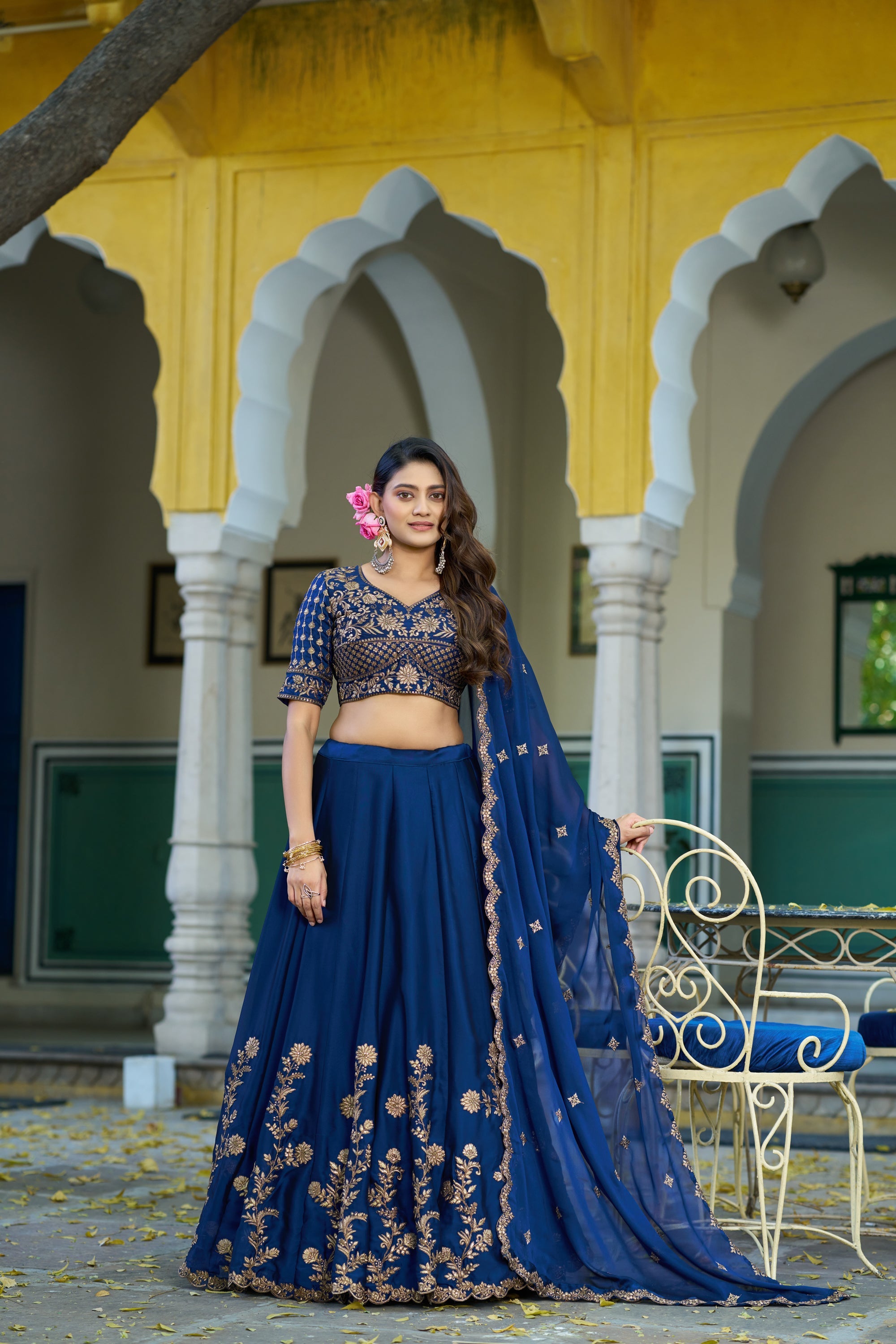 Navyblue Rangoli Silk Lehenga Choli with Sequins Embroidery