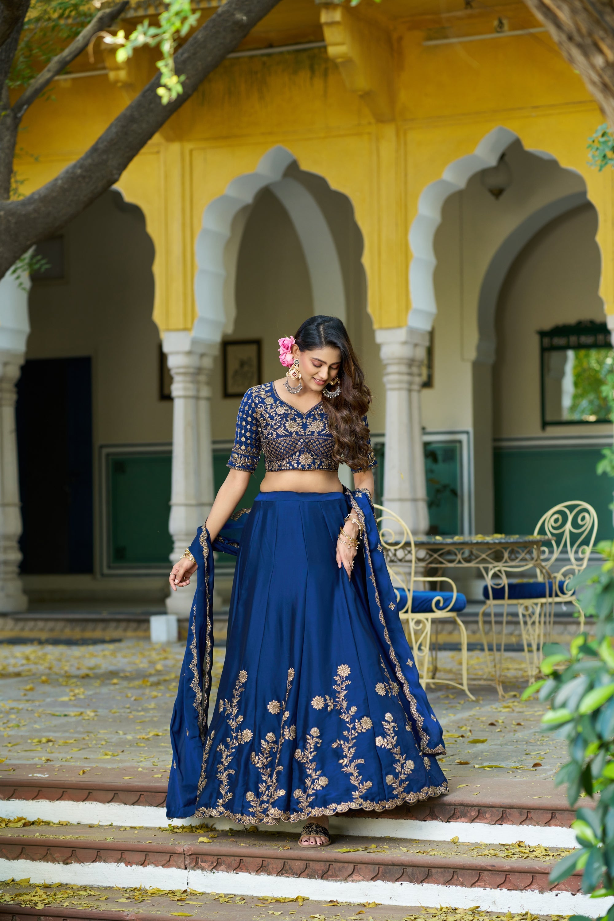 Navyblue Rangoli Silk Lehenga Choli with Sequins Embroidery