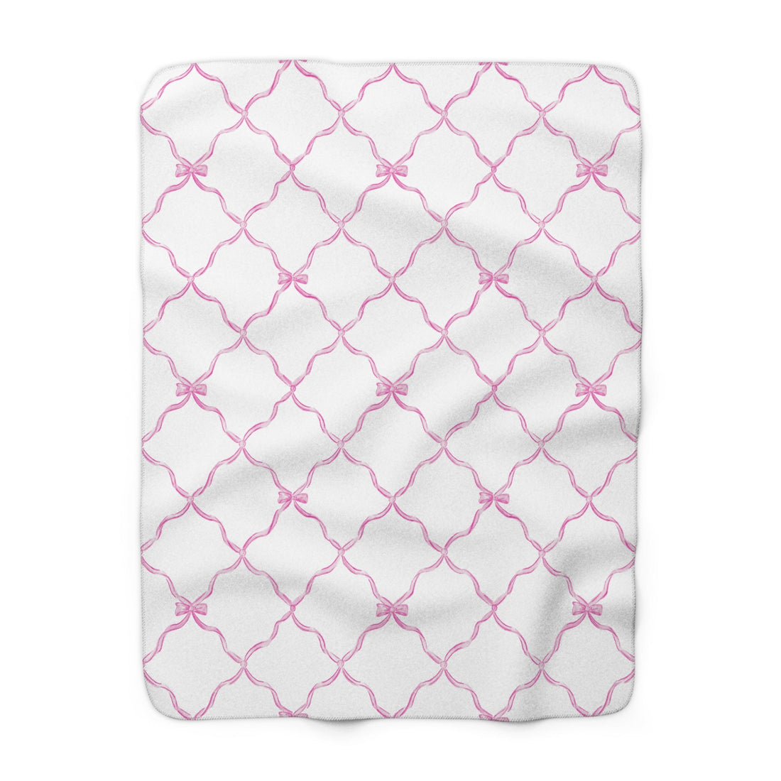 Three Bees Trellis Bow Cozy Sherpa Fleece Blanket - Bubblegum Pink