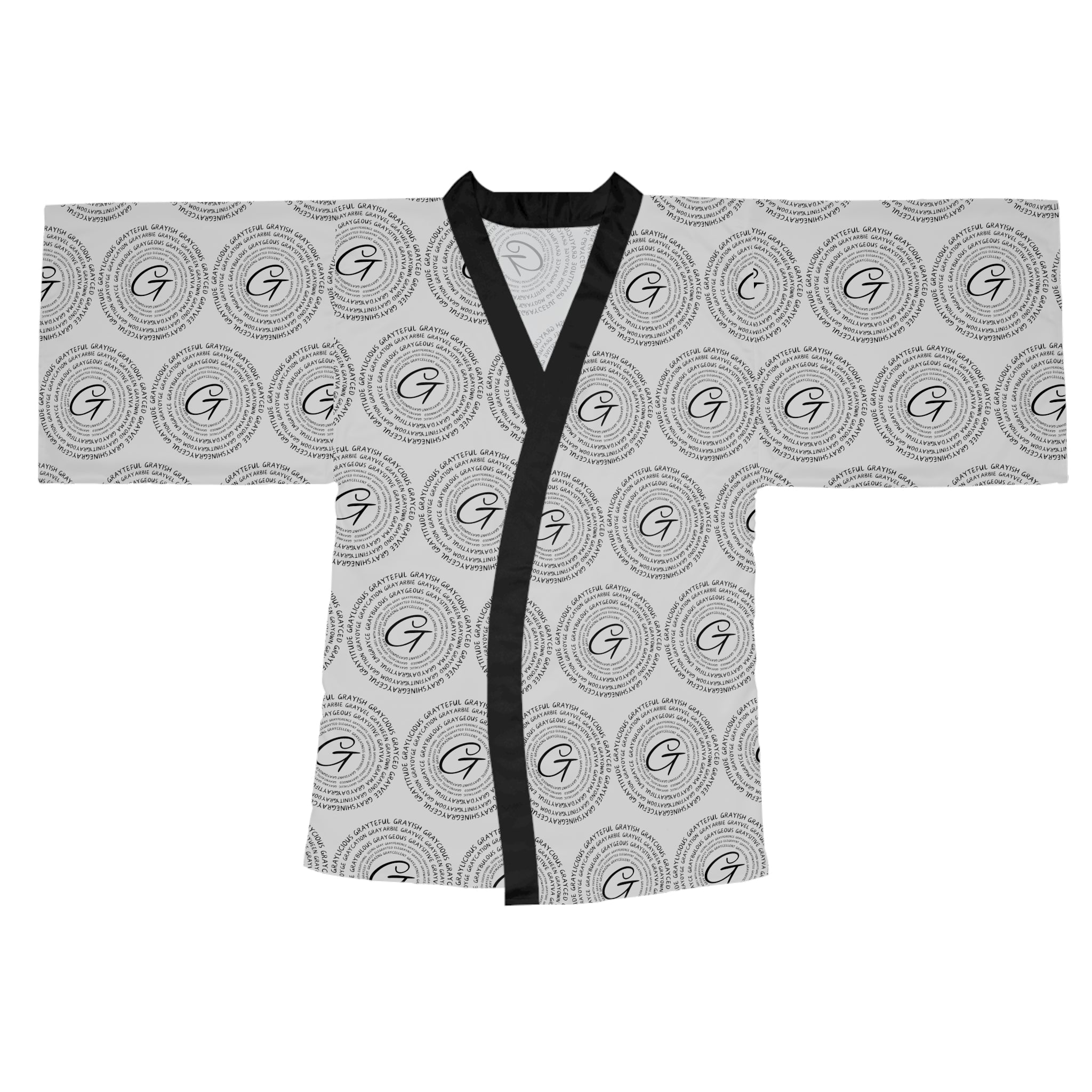 Women's Long Sleeve Kimono Robe, Modern Gray & Black AOP Loungewear