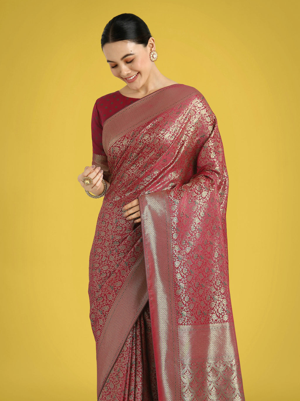 Maroon Banarasi Satin Silk Saree for Wedding Functions