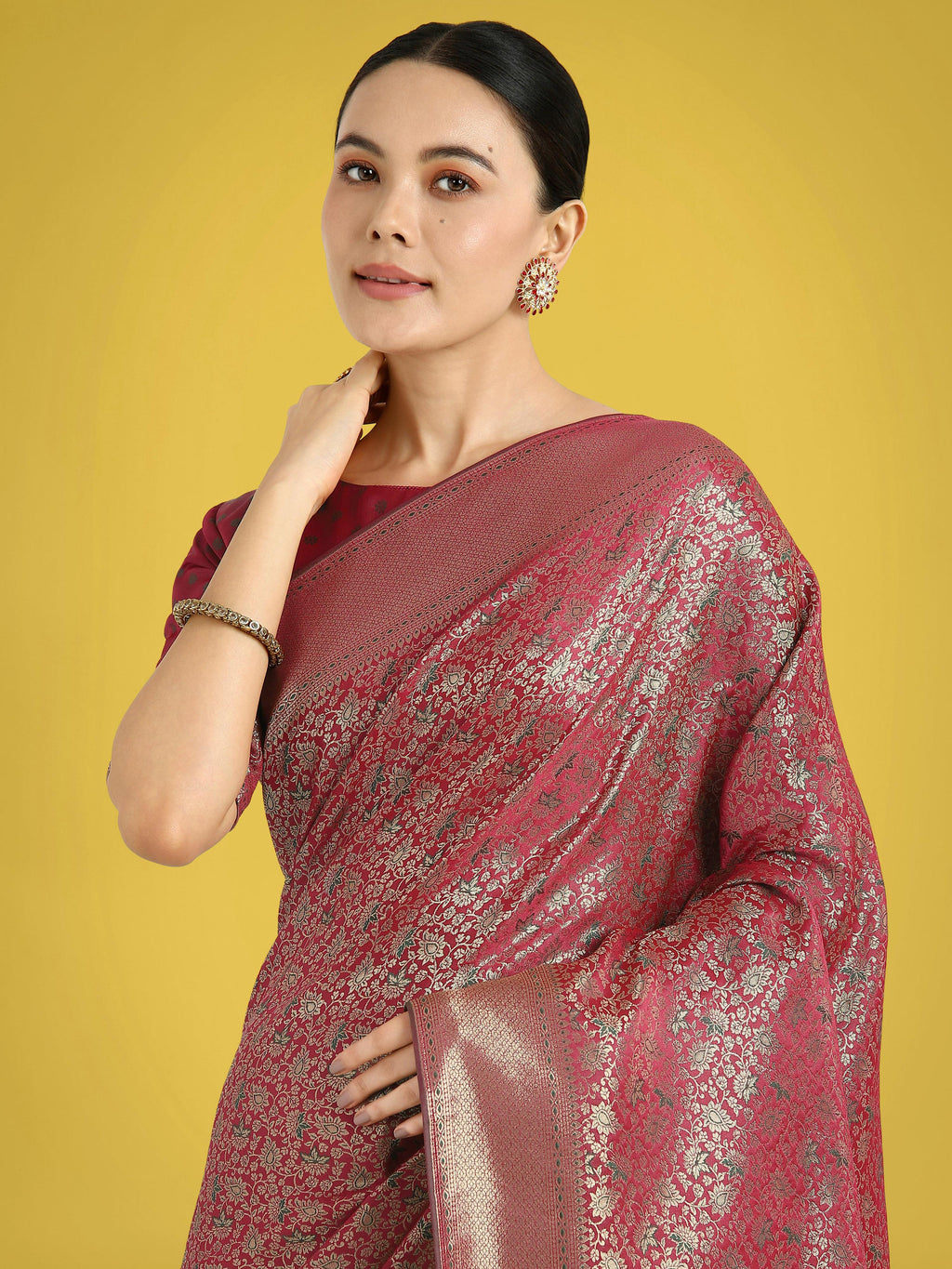 Maroon Banarasi Satin Silk Saree for Wedding Functions
