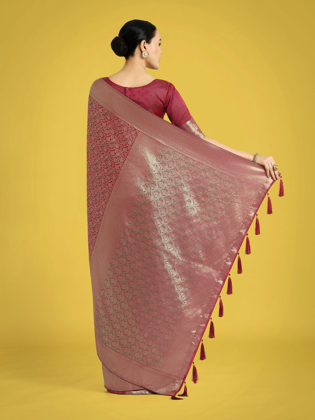 Maroon Banarasi Satin Silk Saree for Wedding Functions