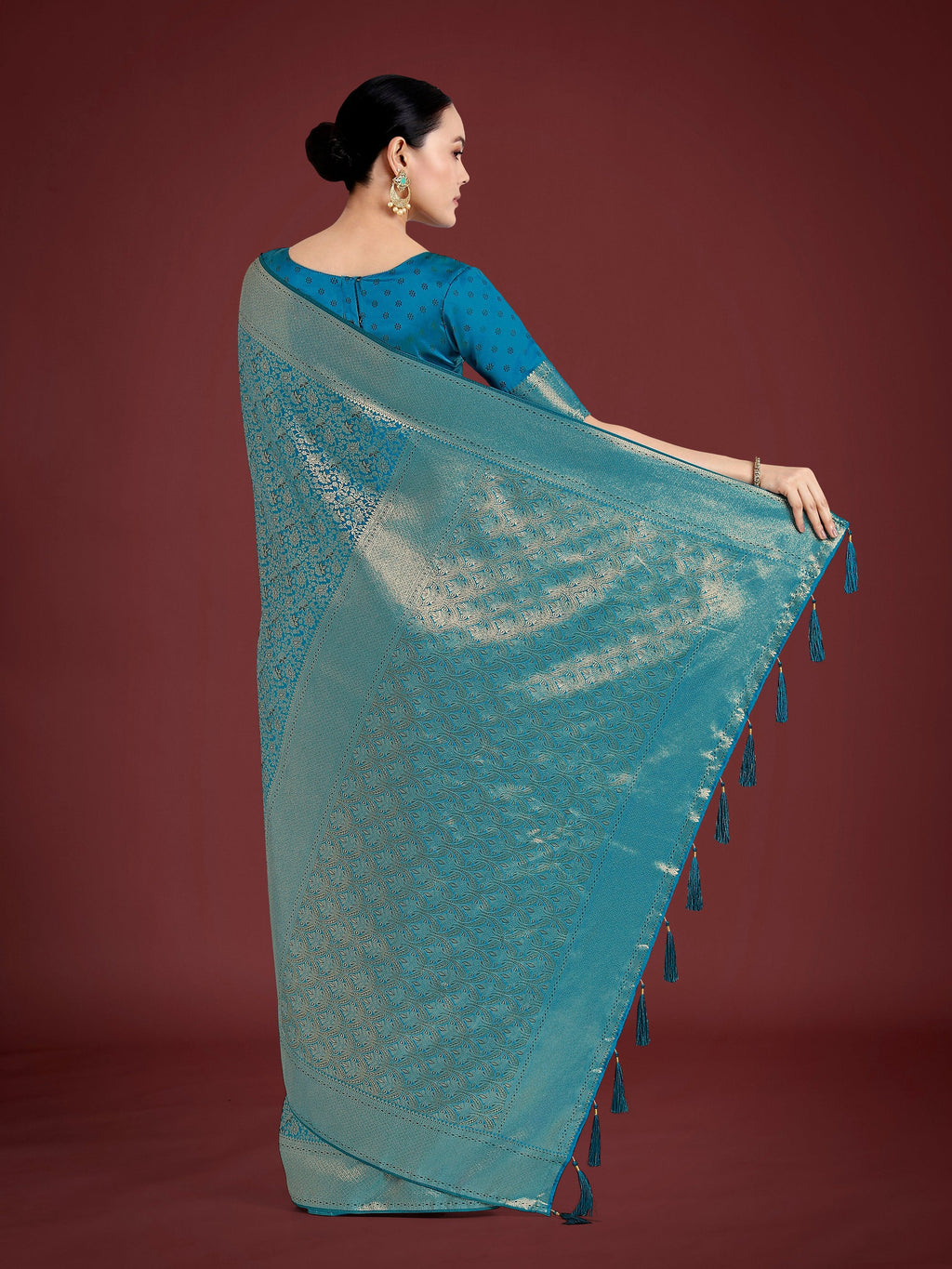 Dusty Cyan Banarasi Satin Silk Saree for Wedding Functions