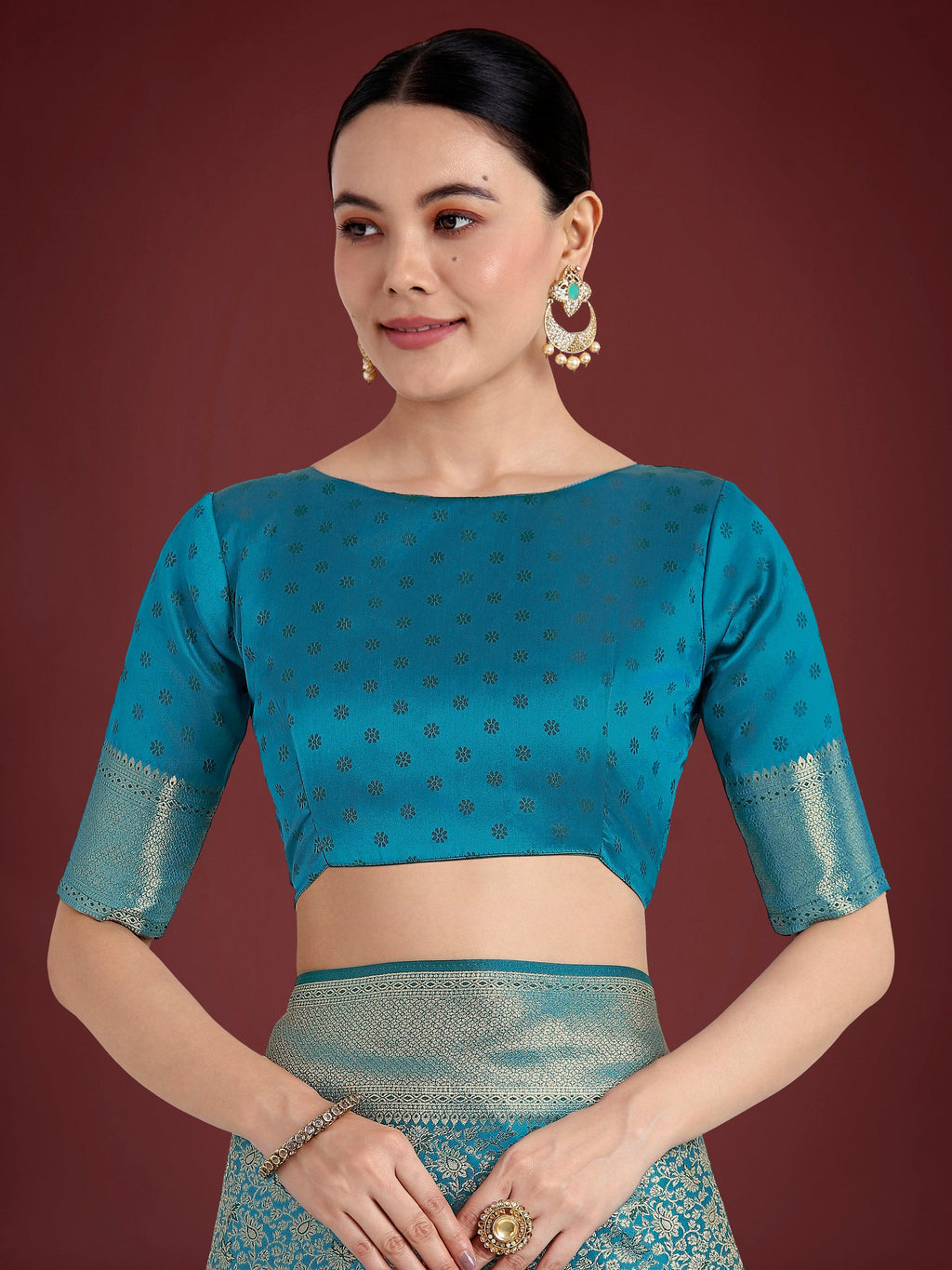 Dusty Cyan Banarasi Satin Silk Saree for Wedding Functions