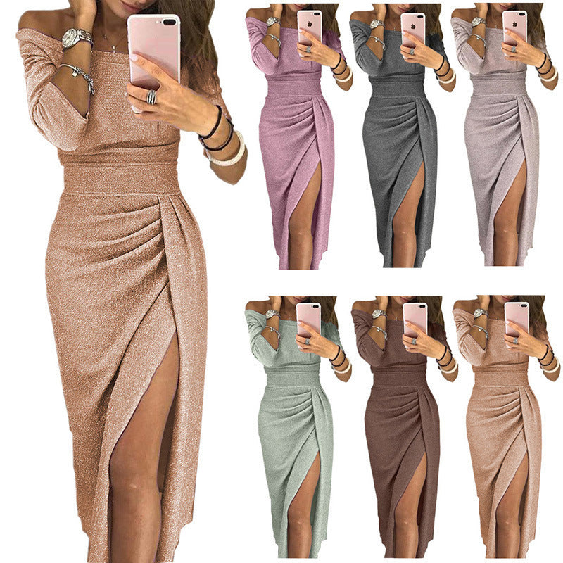 Off-Shoulder Long-Sleeved Sequin Bodycon Party Dress