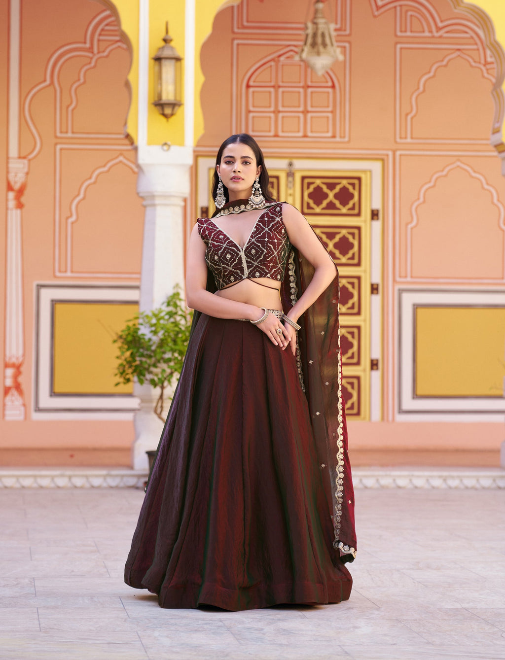 Maroon Fendy Satin Lehenga Choli with Sequins and Thread Embroidery