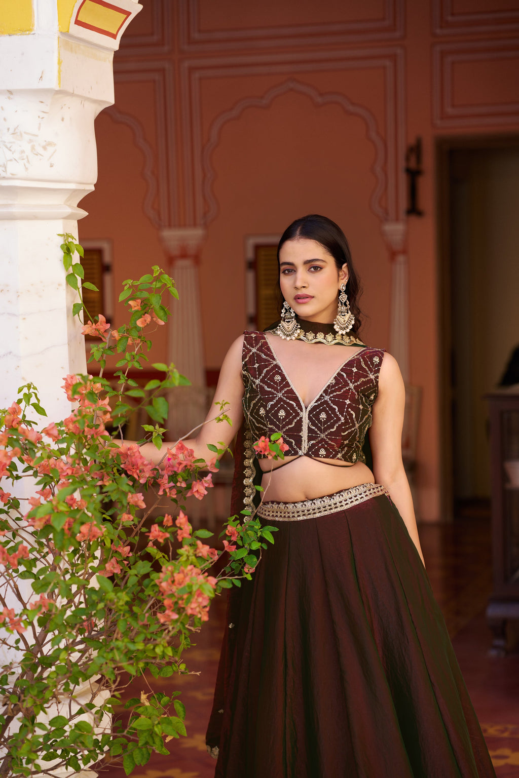 Maroon Fendy Satin Lehenga Choli with Sequins and Thread Embroidery