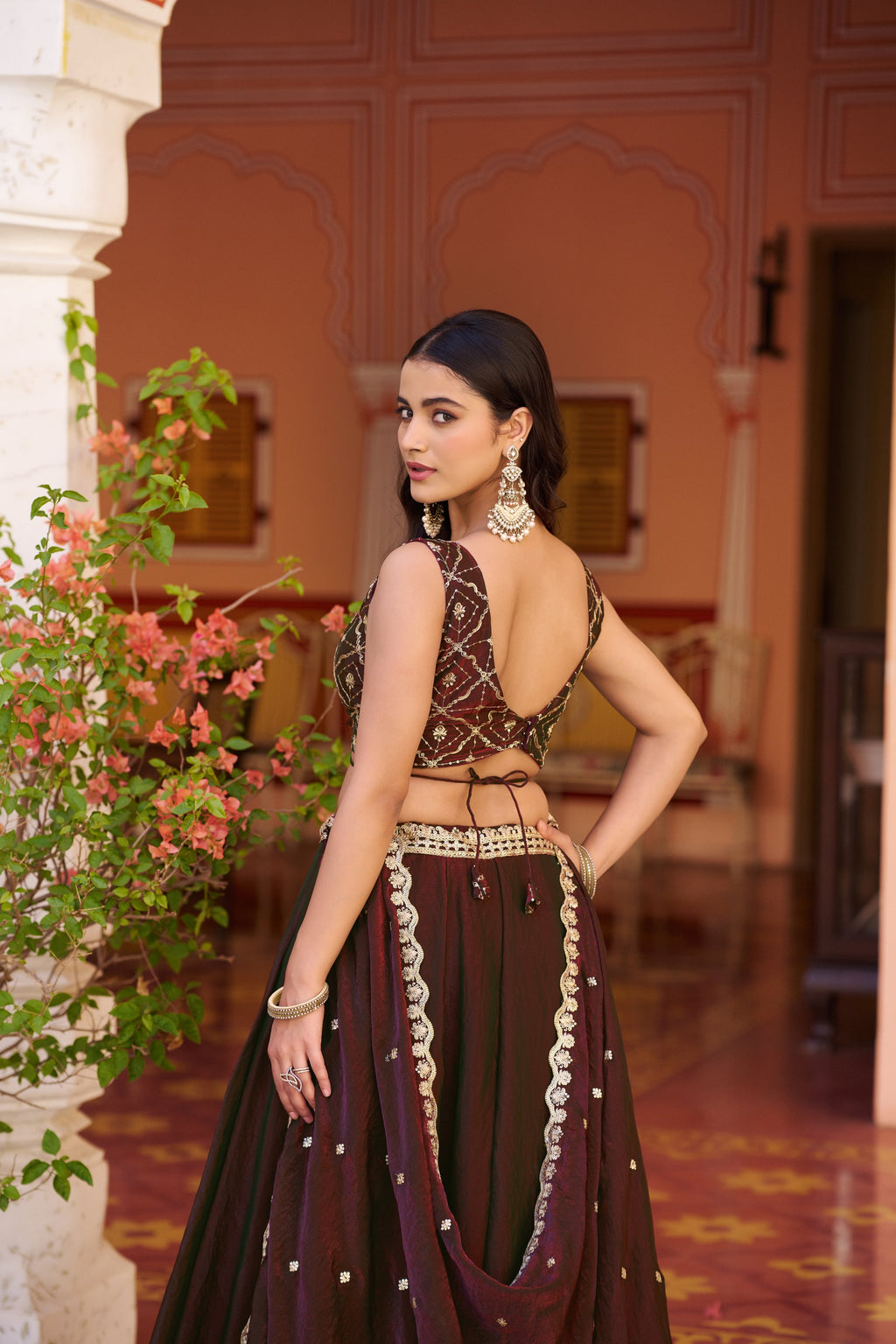 Maroon Fendy Satin Lehenga Choli with Sequins and Thread Embroidery