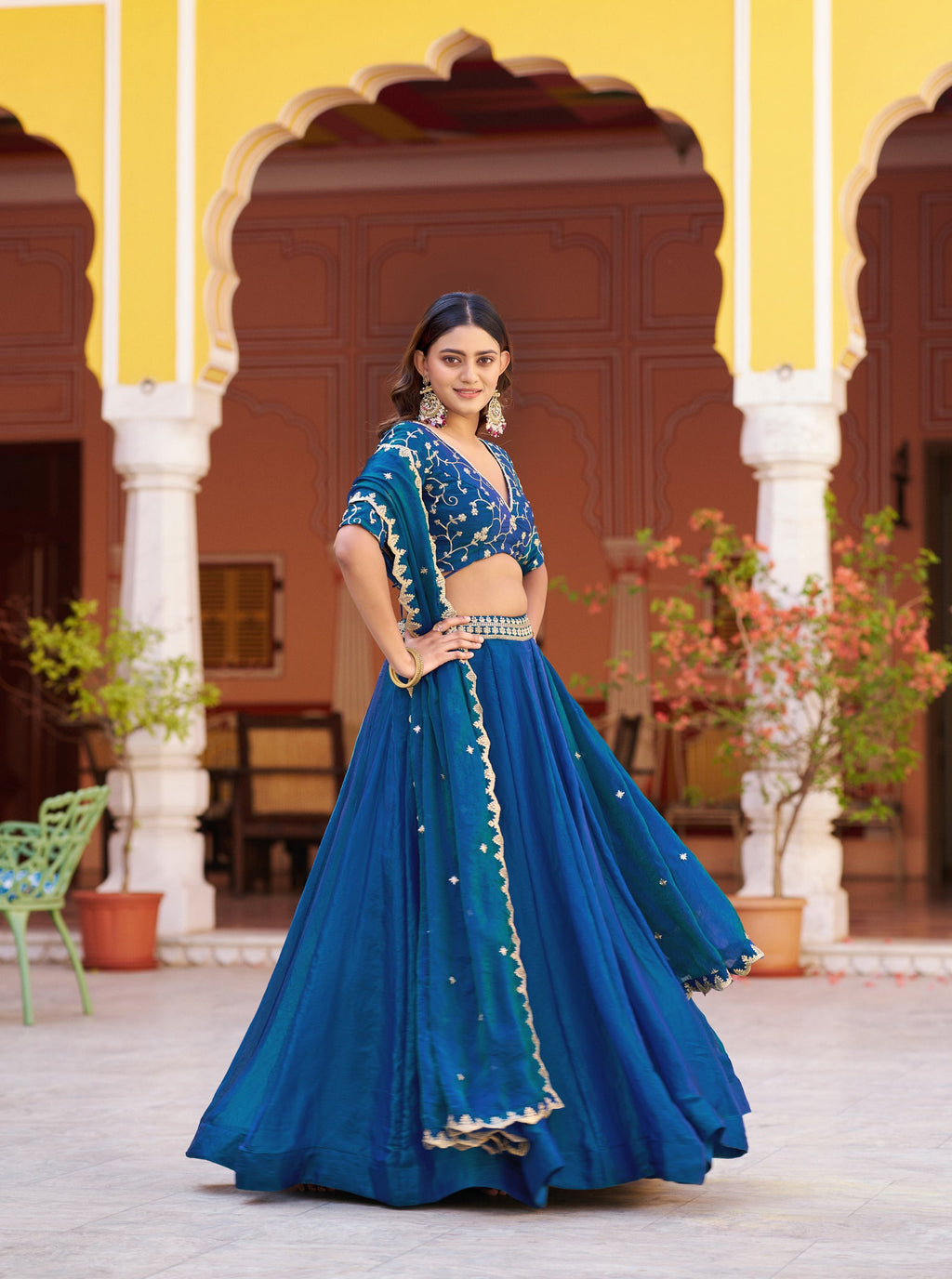 Rama Fendy Satin Lehenga Choli with Sequins and Thread Embroidery