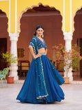 Rama Fendy Satin Lehenga Choli with Sequins and Thread Embroidery