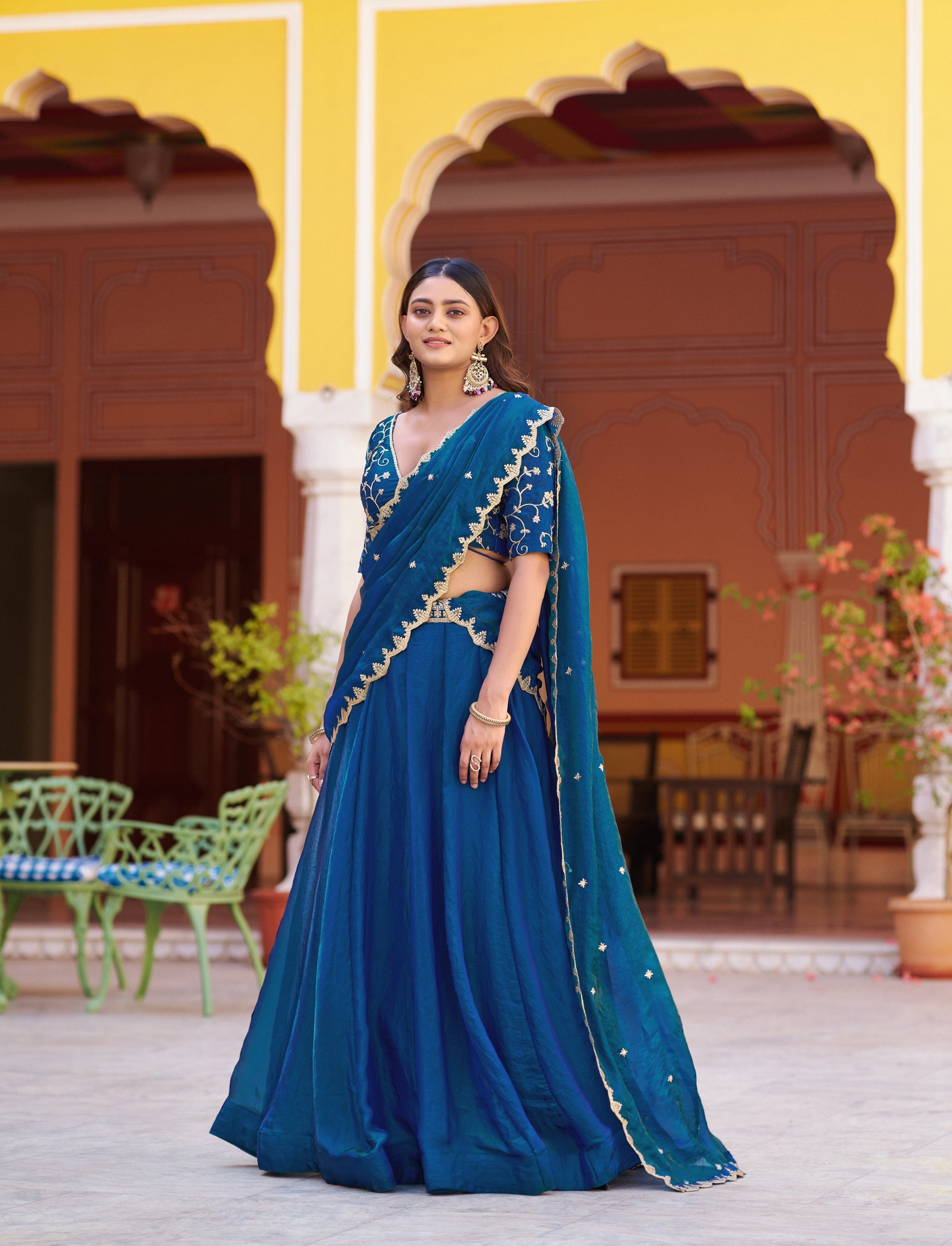 Rama Fendy Satin Lehenga Choli with Sequins and Thread Embroidery