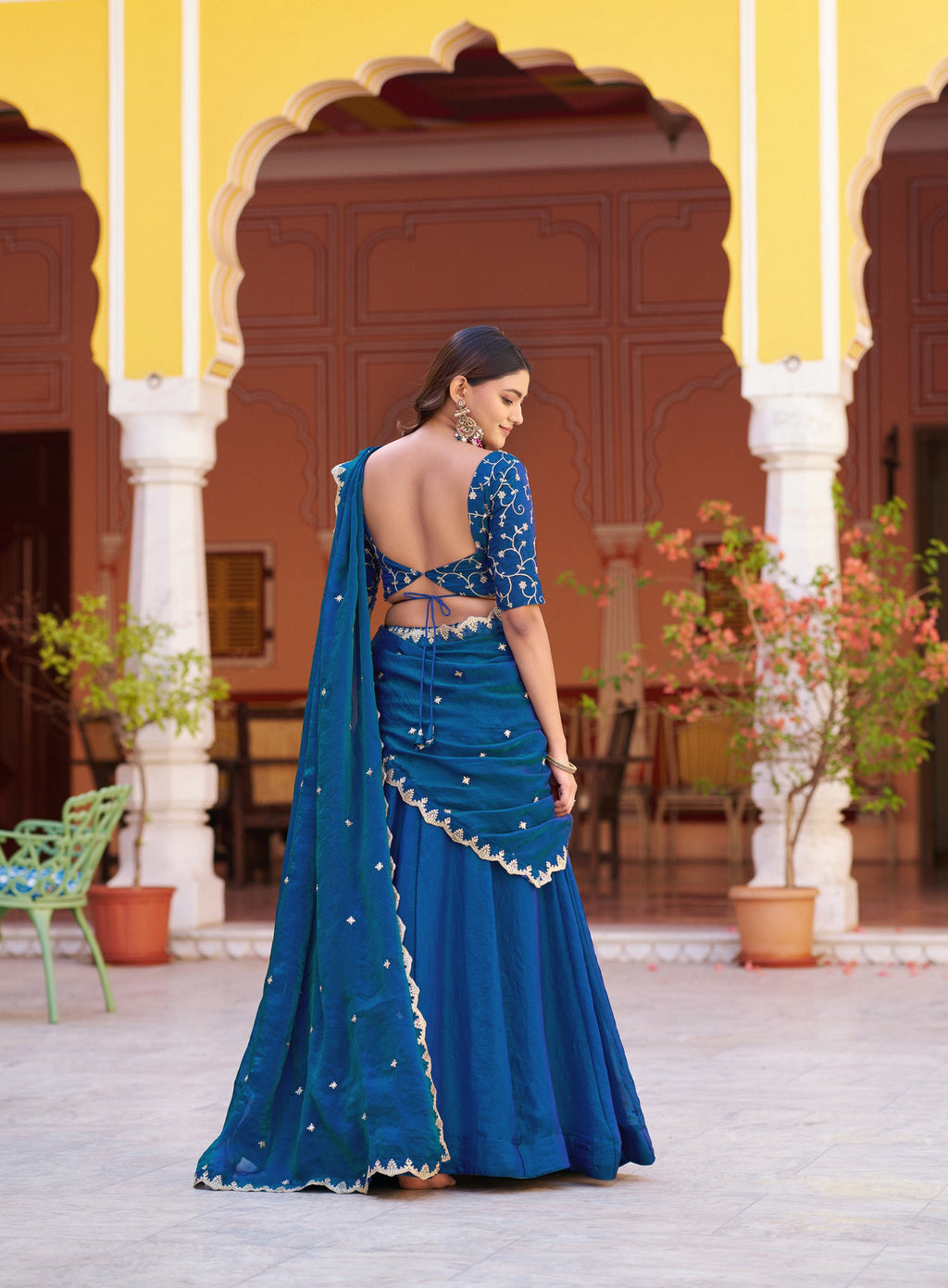 Rama Fendy Satin Lehenga Choli with Sequins and Thread Embroidery