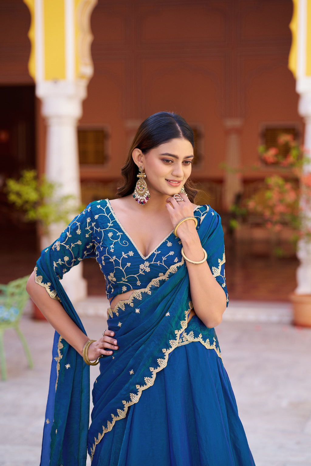 Rama Fendy Satin Lehenga Choli with Sequins and Thread Embroidery