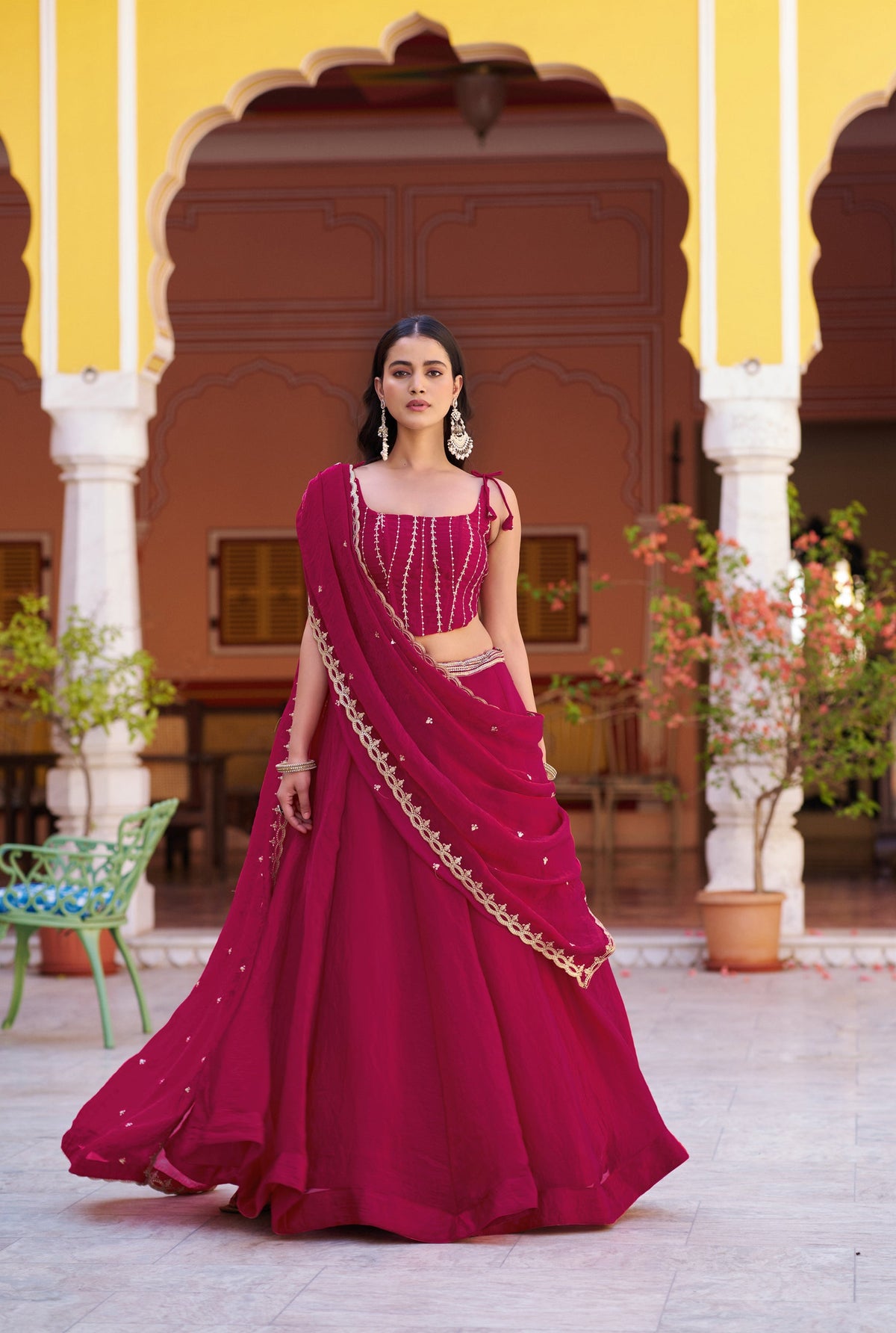 Ranipink Fendy satin lehenga choli with intricate thread and sequin embroidery