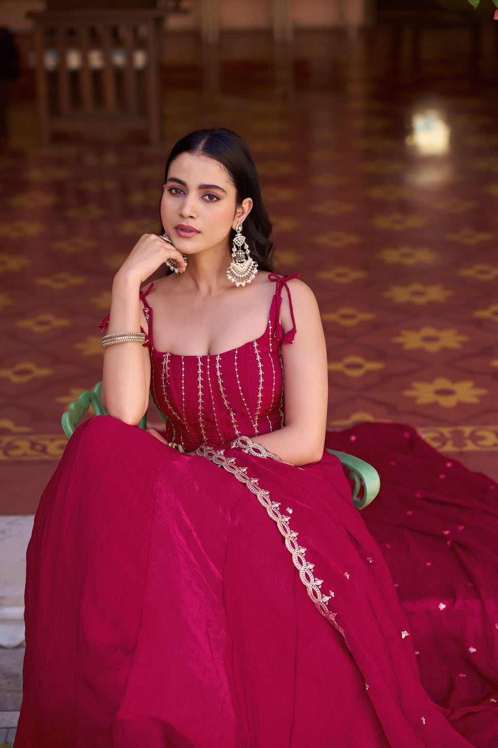 Ranipink Fendy Satin Lehenga Choli with Sequins and Thread Work