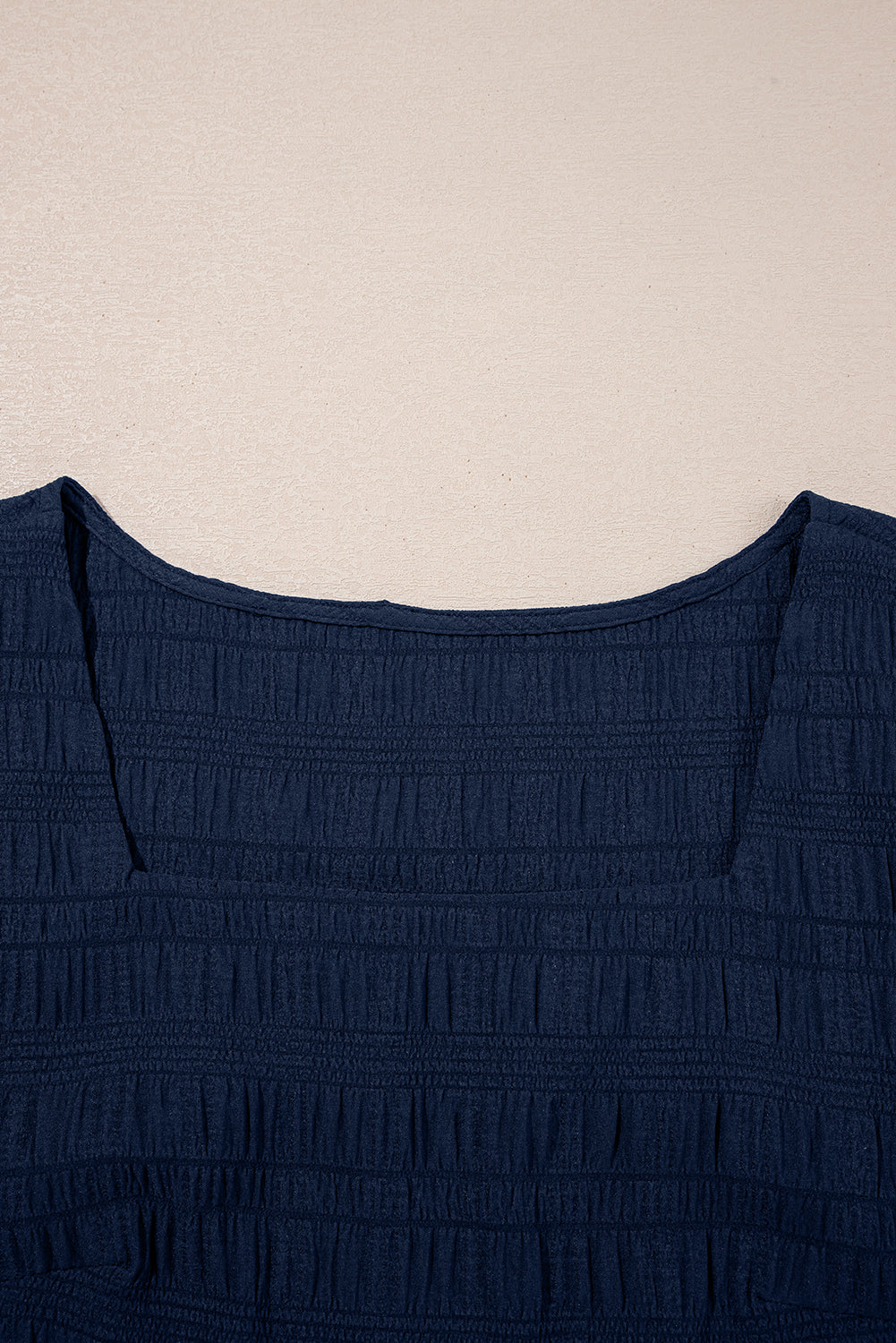 Navy Textured Square Neck Top and High Waist Shorts Set - Image 4