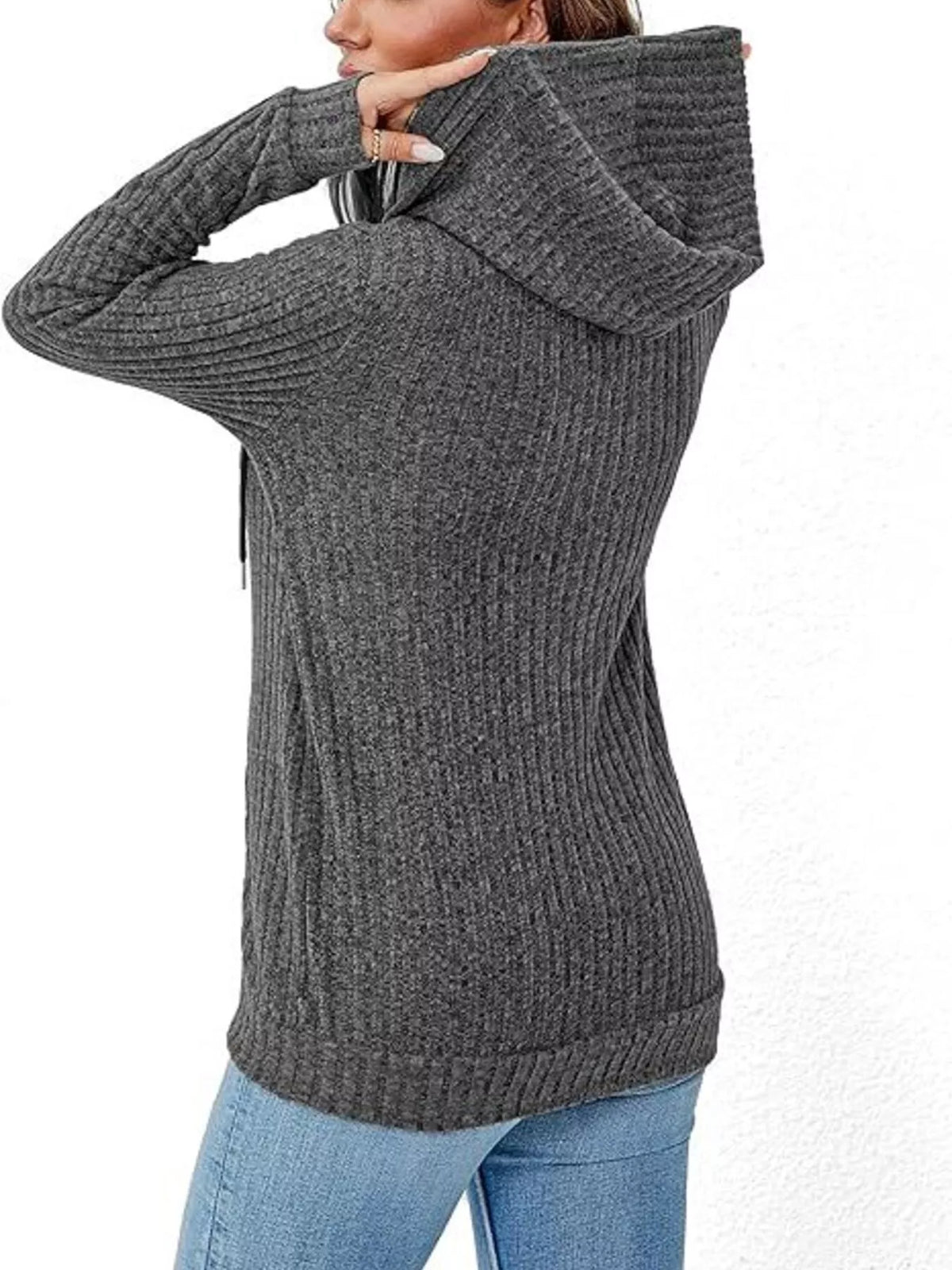 Ribbed Zip Up Hooded Outerwear