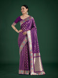 Classic purple Banarasi silk saree with traditional gold Zari weaving