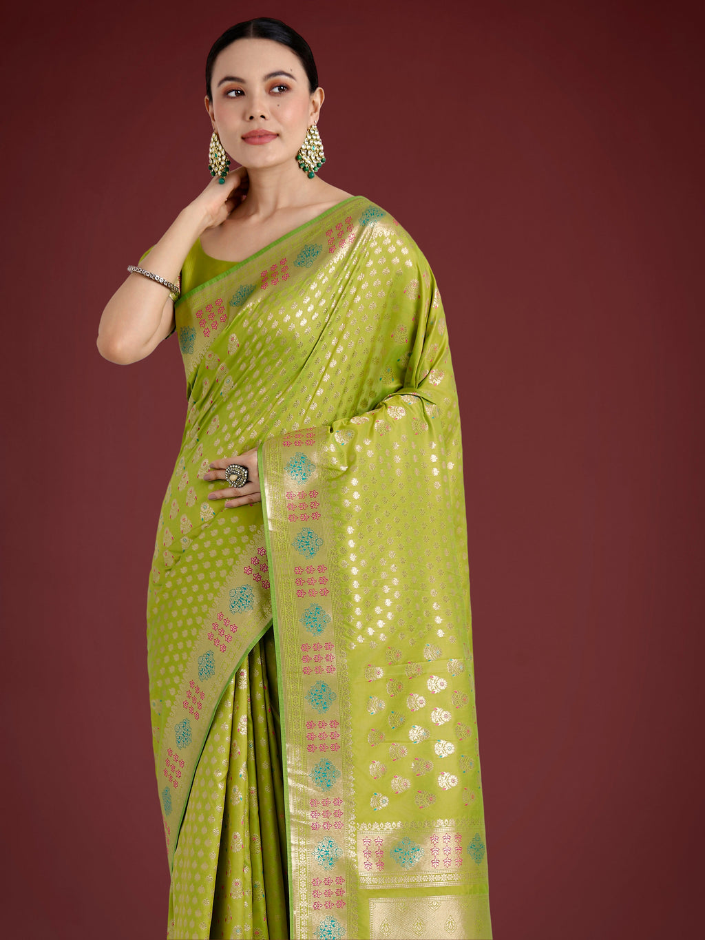 Lime Green Banarasi Silk Saree with Classic Zari Weaving