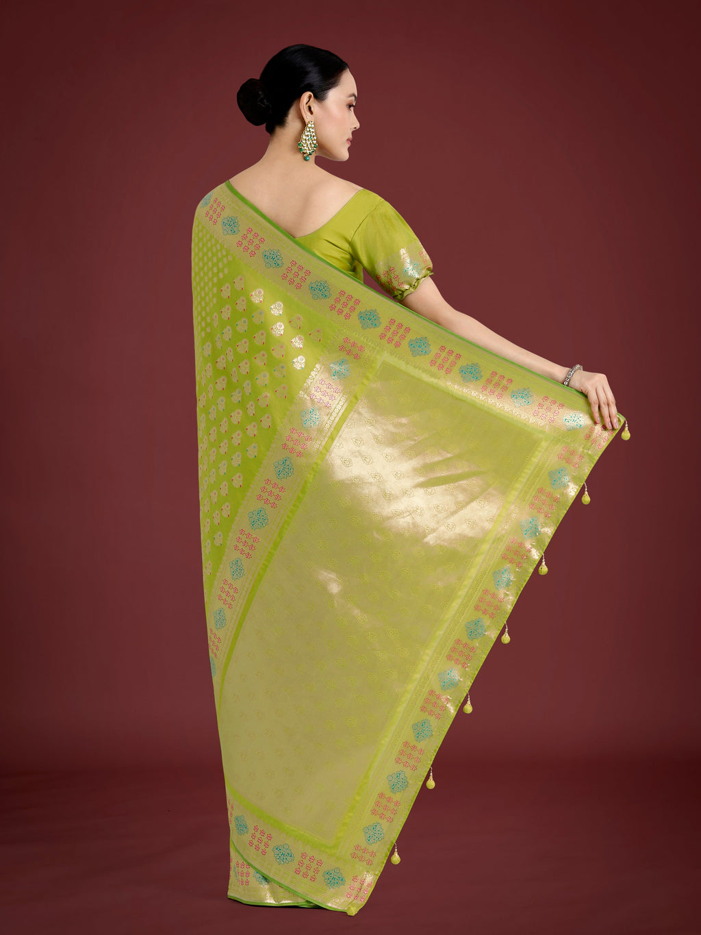 Lime Green Banarasi Silk Saree with Classic Zari Weaving