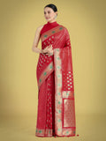Classic red Banarasi silk saree with traditional gold Zari woven patterns