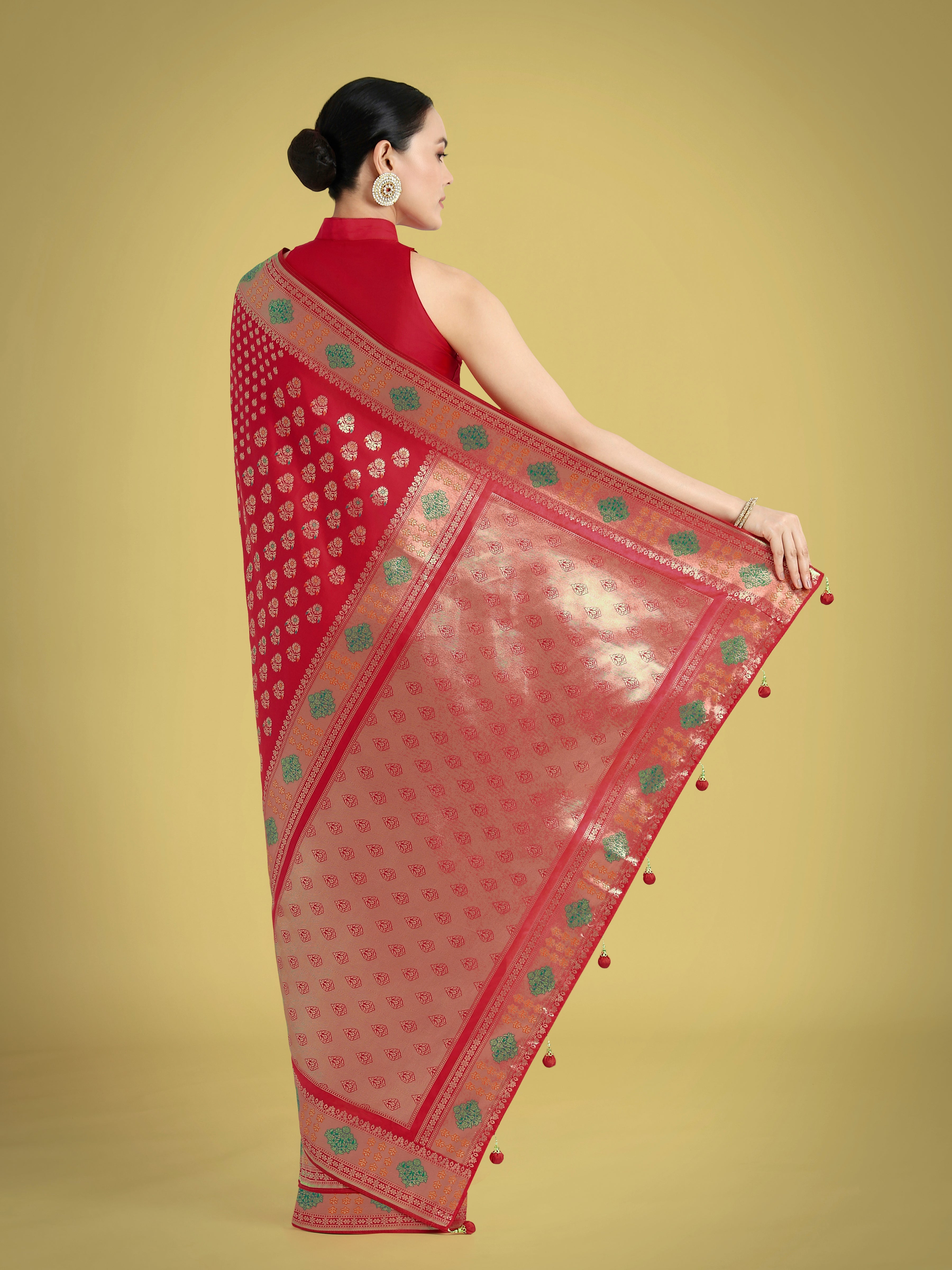 Classic Red Banarasi Silk Saree with Traditional Zari Weaving
