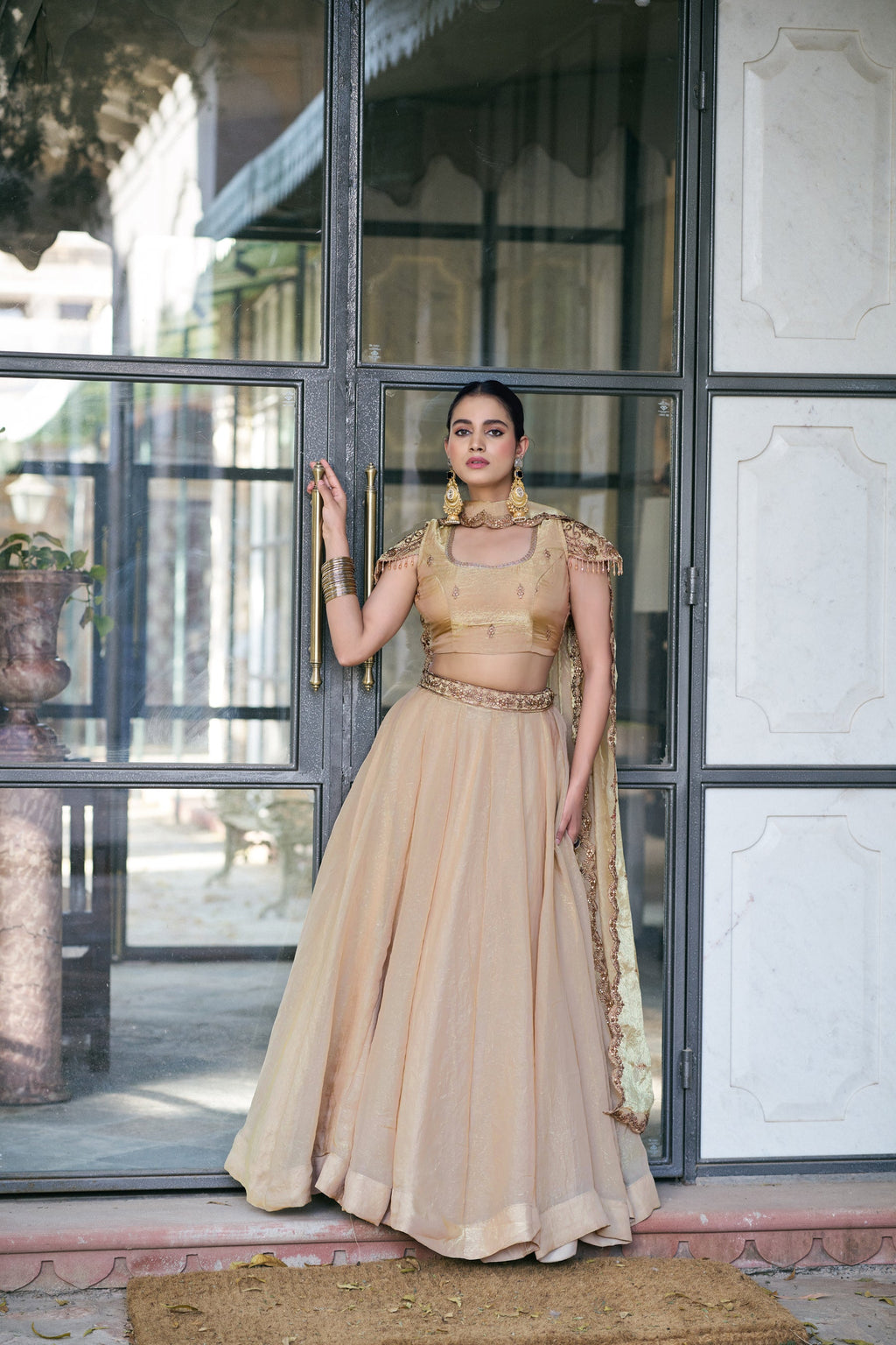 Cream Fendi Silk Sequins & Thread Embroidery Lehenga Set