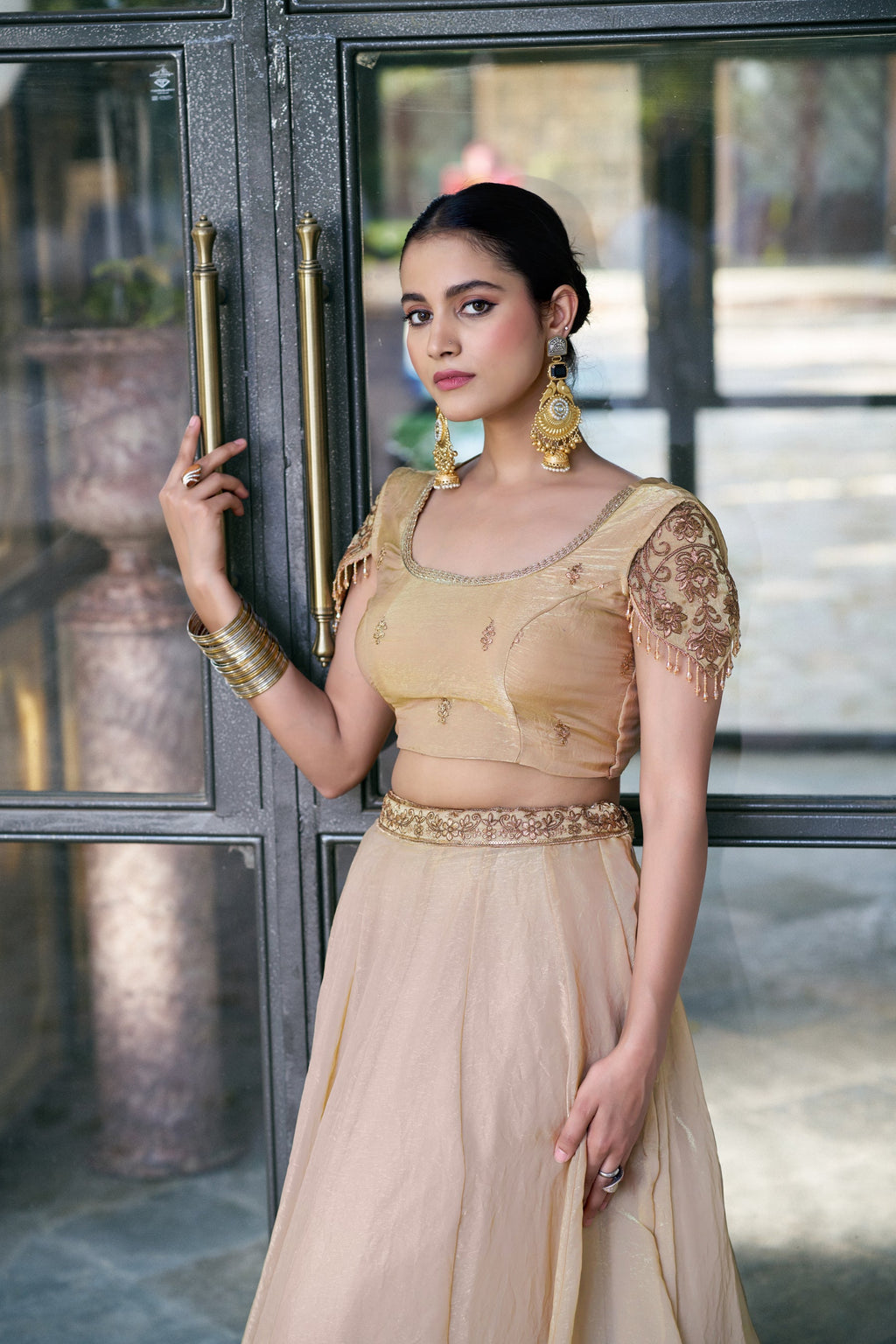 Cream Fendi Silk Sequins & Thread Embroidery Lehenga Set