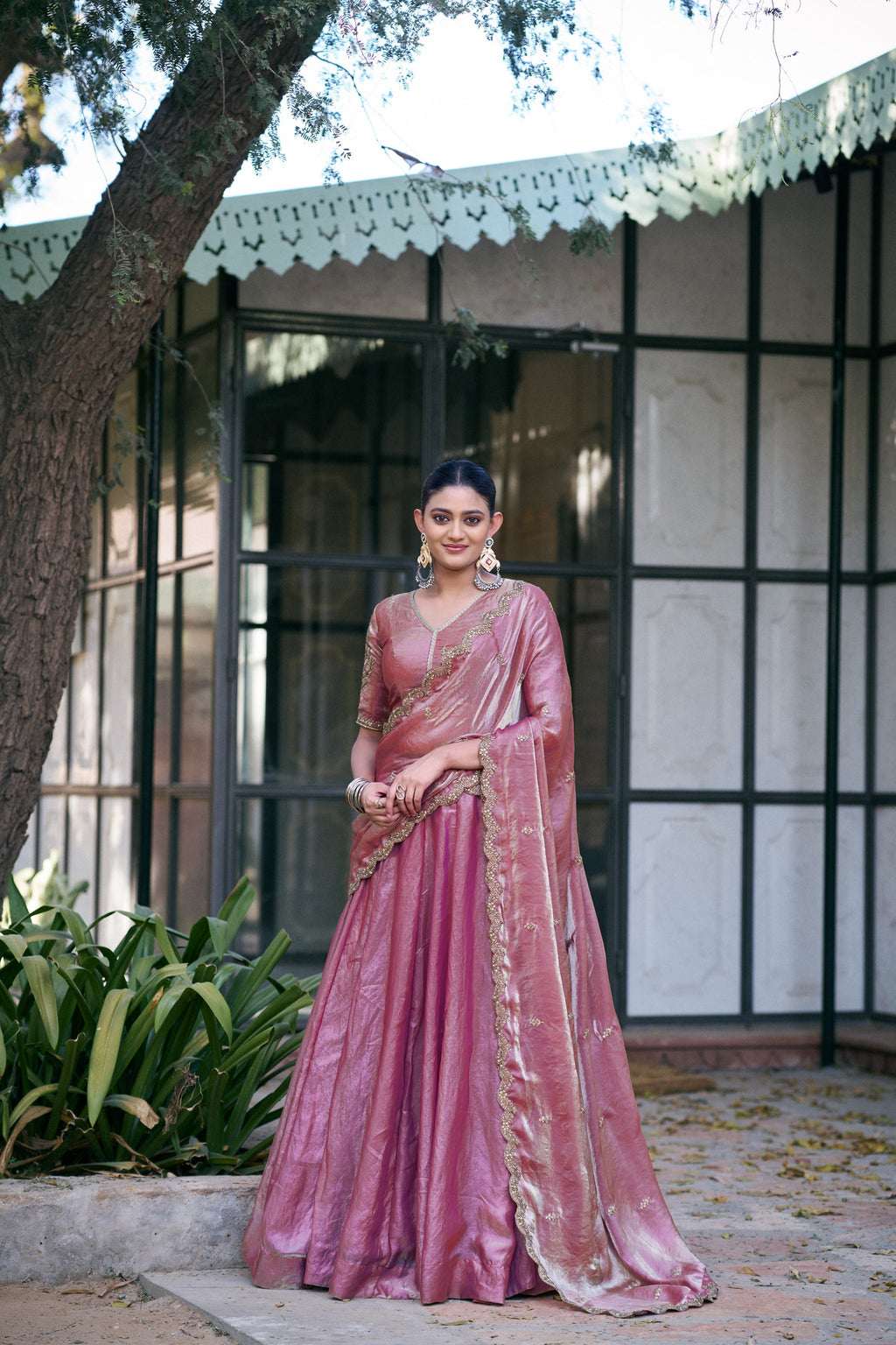 Lightpink Fendi Silk lehenga choli with heavy sequin and thread embroidery work