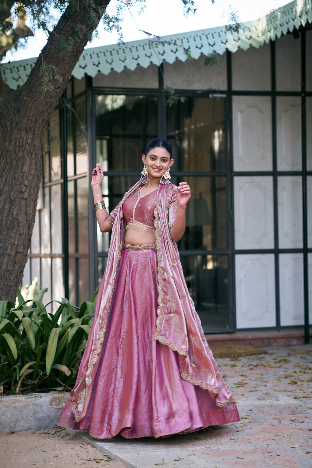 Lightpink Fendi Silk Sequins & Thread Embroidery Lehenga Set