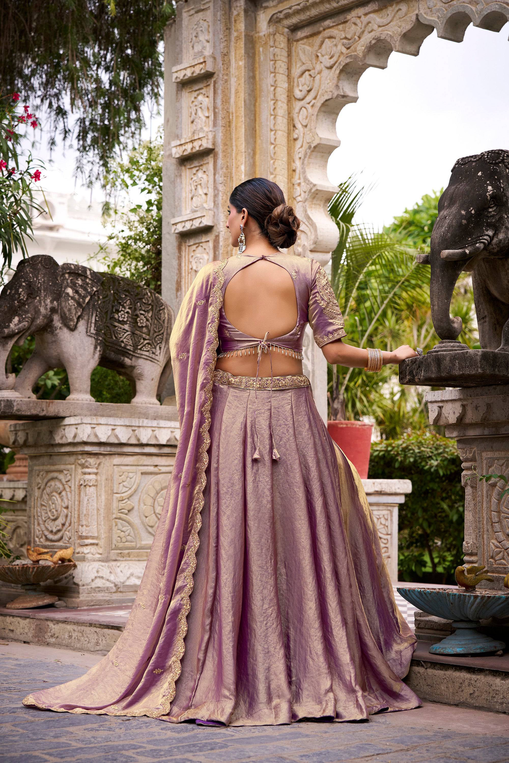 Lorenvalley Fashion Lavender Fendi Silk Sequins and Thread Embroidery Work Belt Lehenga Choli with Dupatta