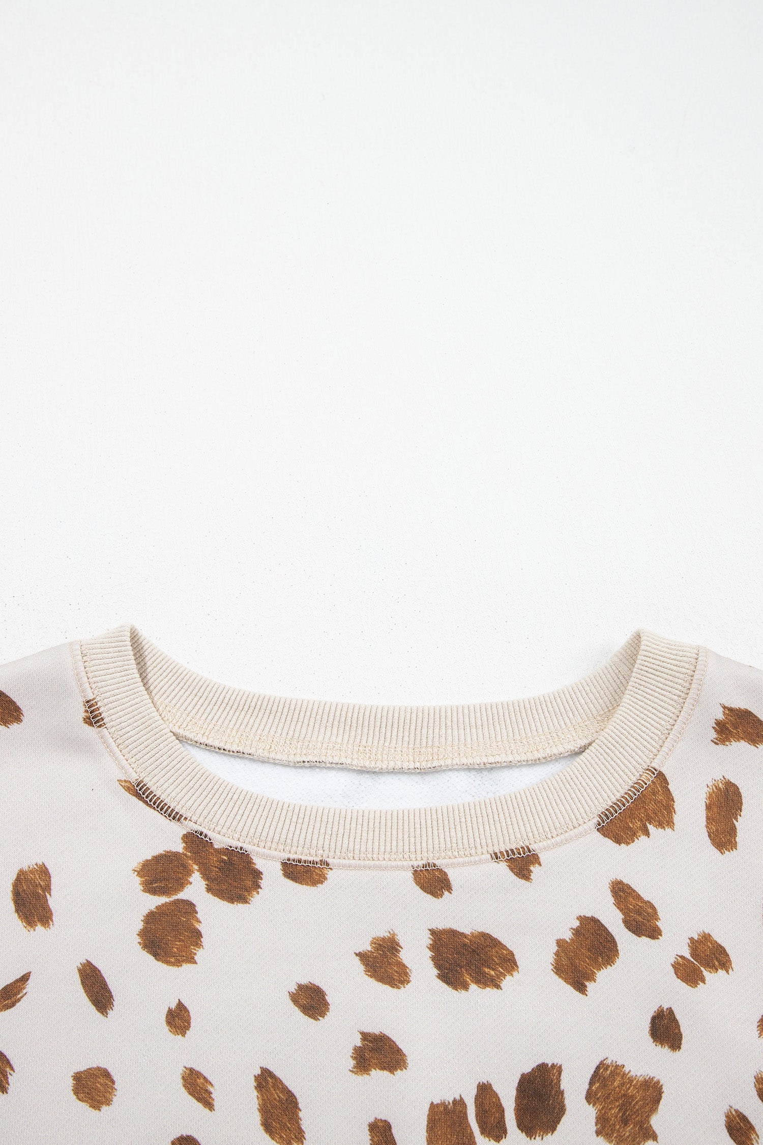 Leopard Ribbed Trim Drop Shoulder Long Sleeve Sweatshirt