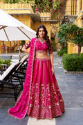 Lorenvalley Fashion Ranipink Natural Silk Sequins and Thread Embroidery Work Lehenga Choli with Dupatta