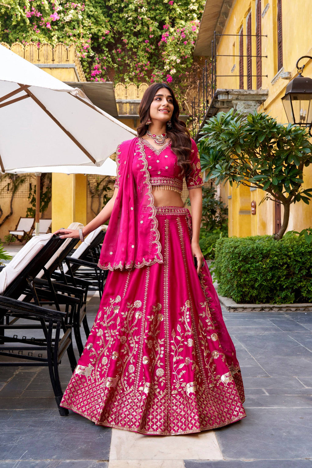 Lorenvalley Fashion Ranipink Natural Silk Sequins and Thread Embroidery Work Lehenga Choli with Dupatta
