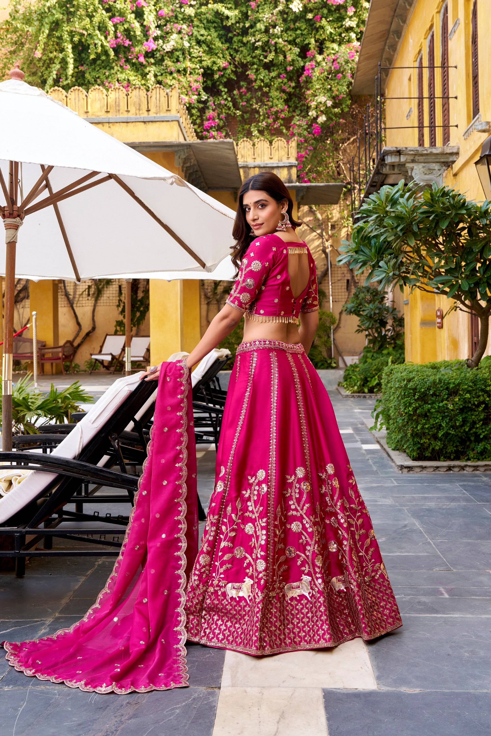 Lorenvalley Fashion Ranipink Natural Silk Sequins and Thread Embroidery Work Lehenga Choli with Dupatta