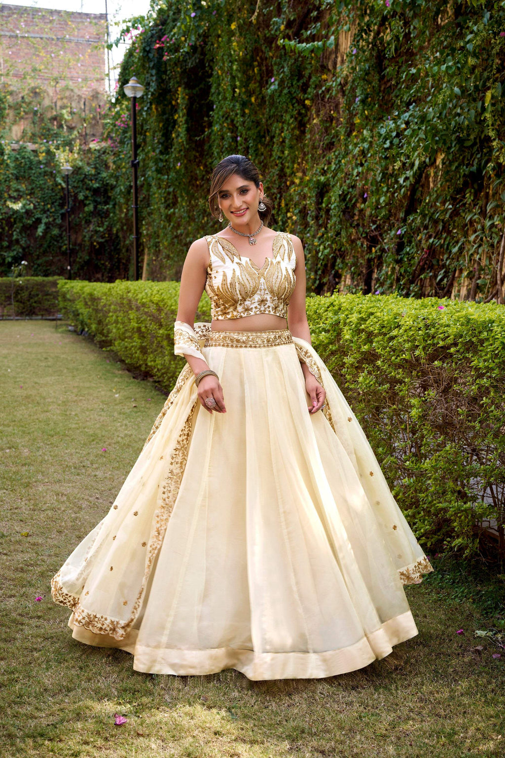 Off White Chanda Silk Lehenga Choli with Sequin Embroidery Belt