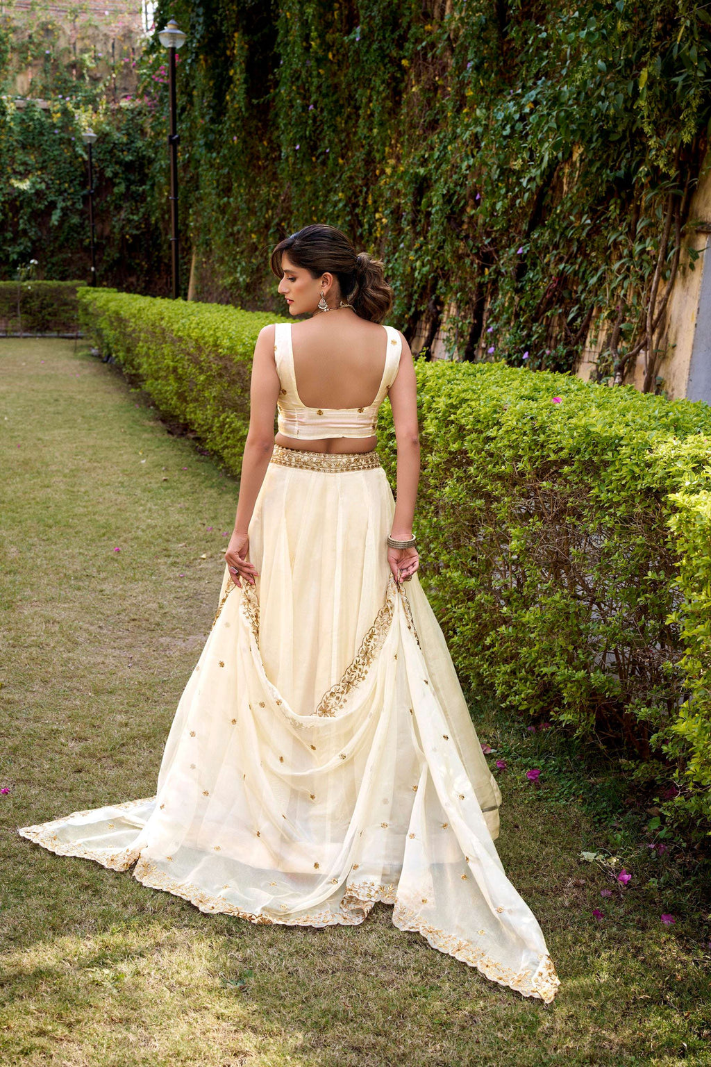 Off White Chanda Silk Lehenga Choli with Sequin Embroidery Belt