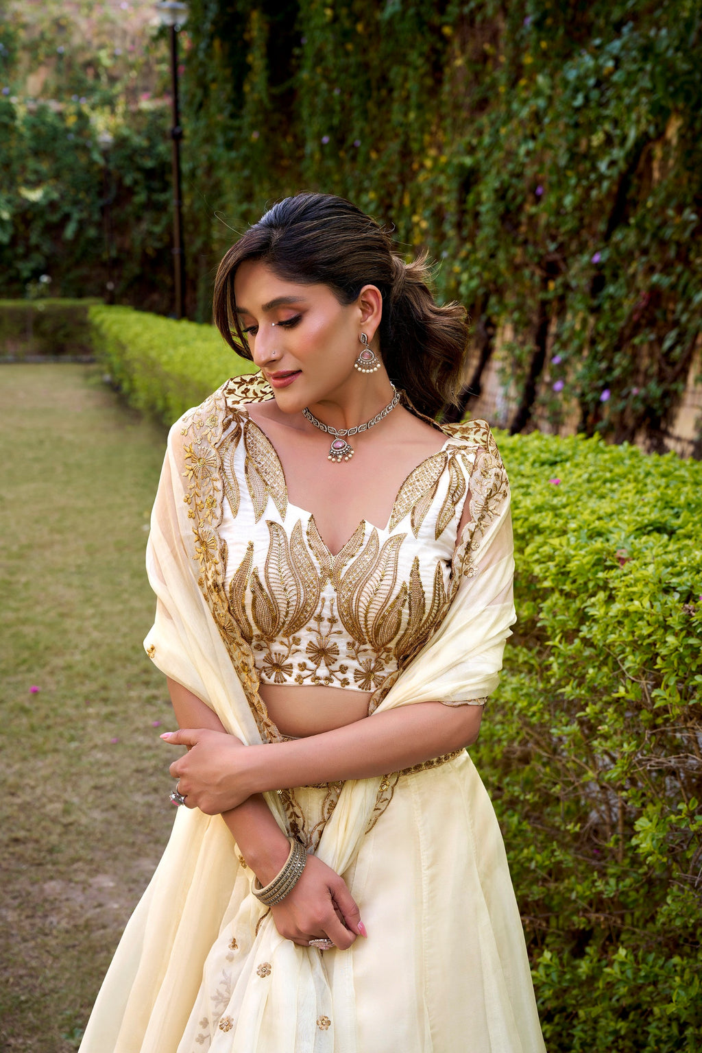 Off White Chanda Silk Lehenga Choli with Sequin Embroidery Belt